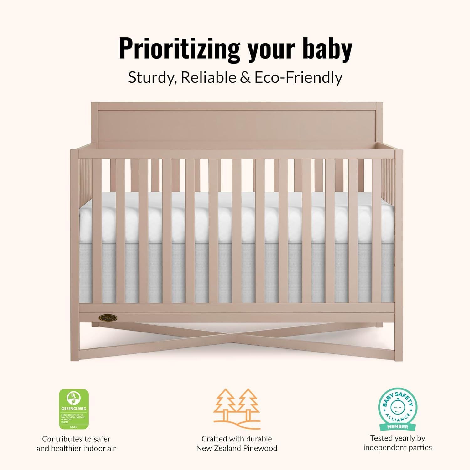 Dream On Me Owen 5-in-1 Convertible Crib, Almond Butter, large