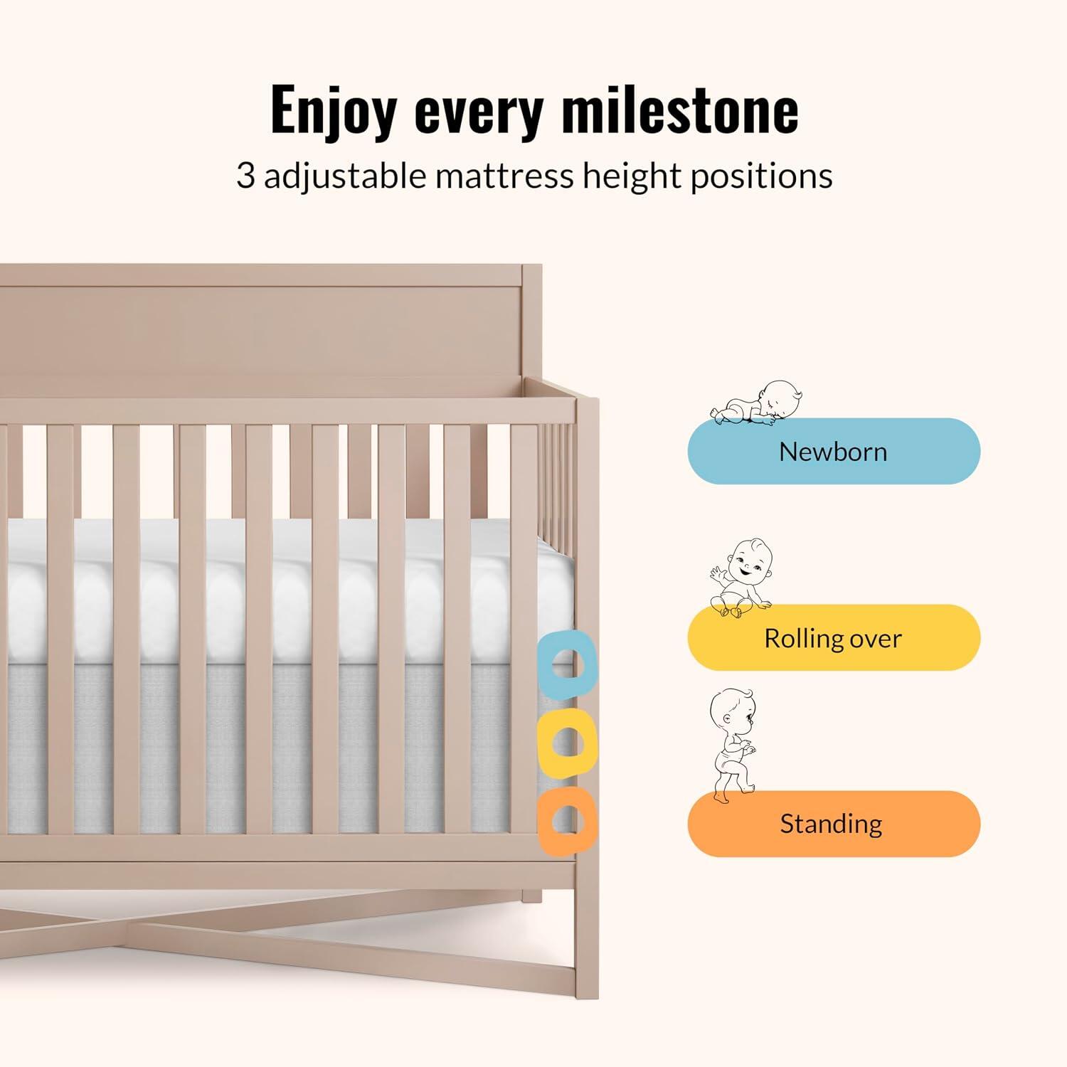 Dream On Me Owen 5-in-1 Convertible Crib, Almond Butter, large