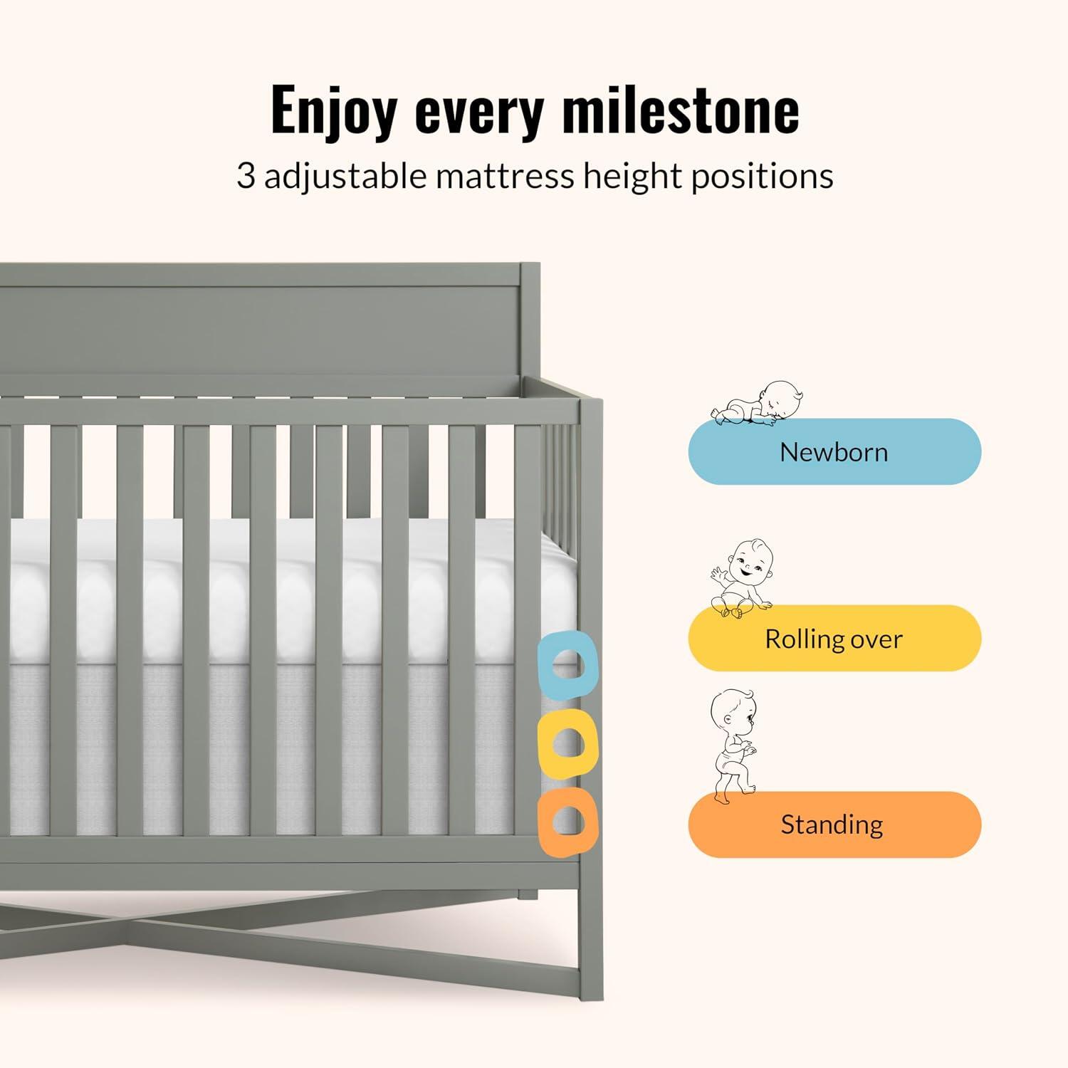 Dream On Me Owen 5-in-1 Convertible Crib, Sea Grass, large
