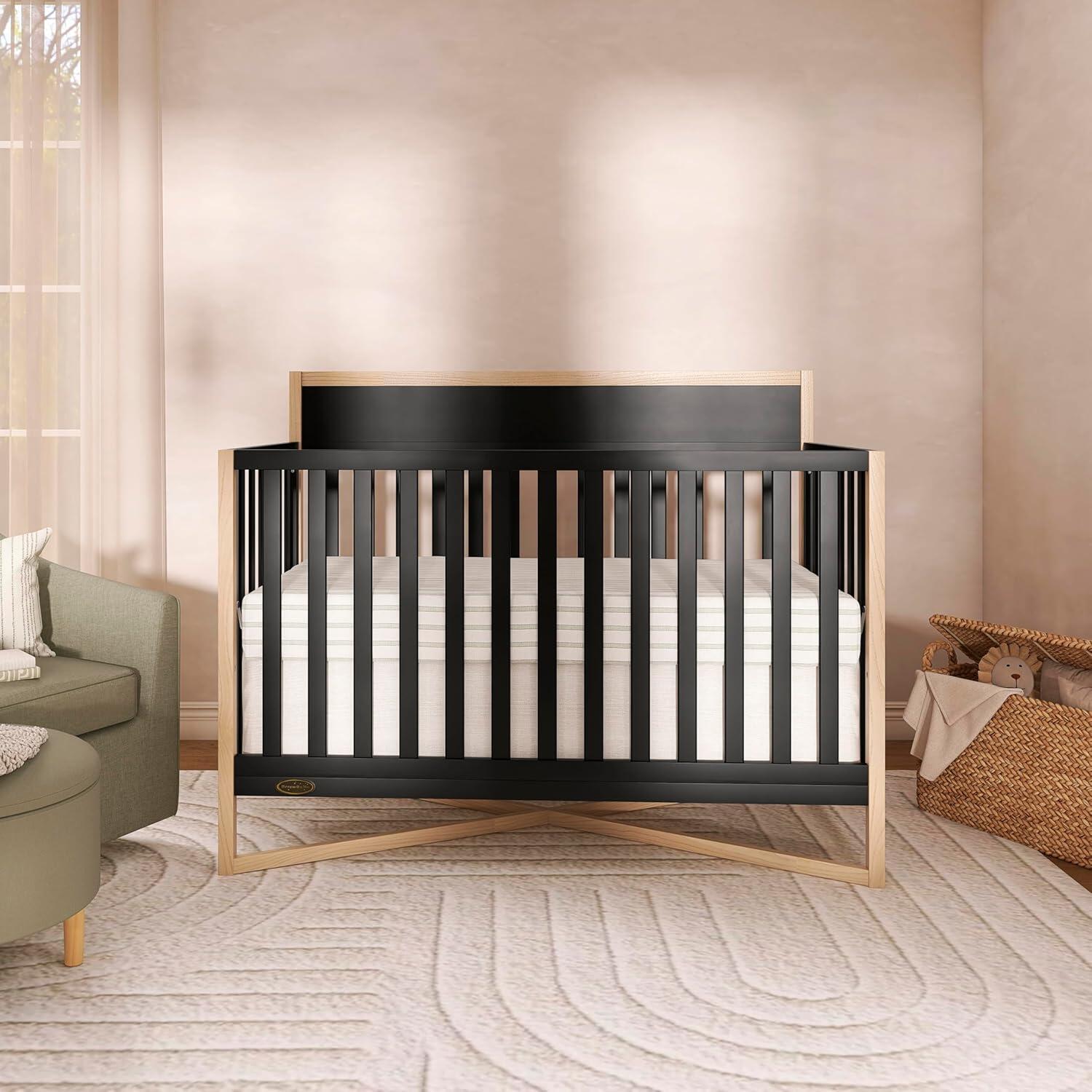 Dream On Me Owen 5-in-1 Convertible Crib, Matte Black/Beige, rollover