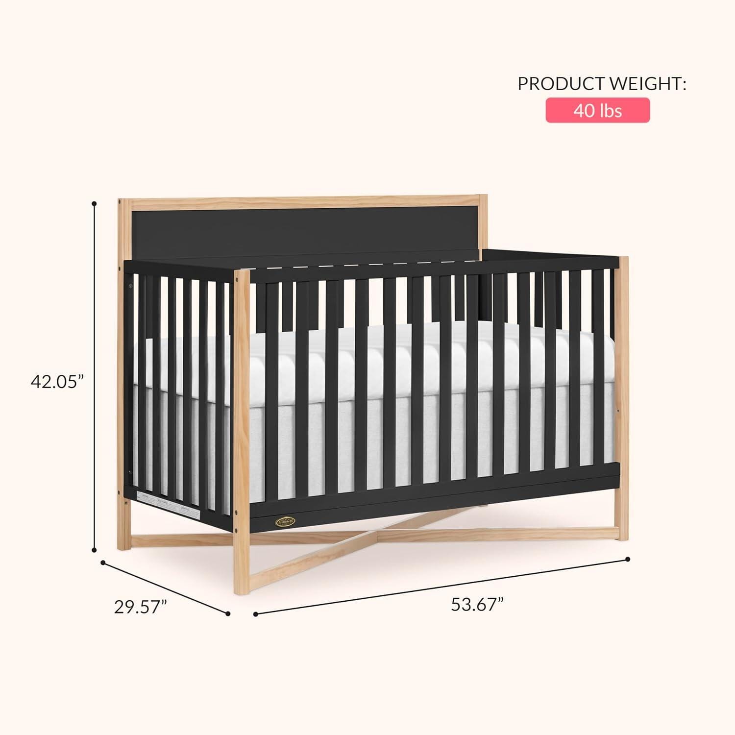 Dream On Me Owen 5-in-1 Convertible Crib, Matte Black/Beige, large
