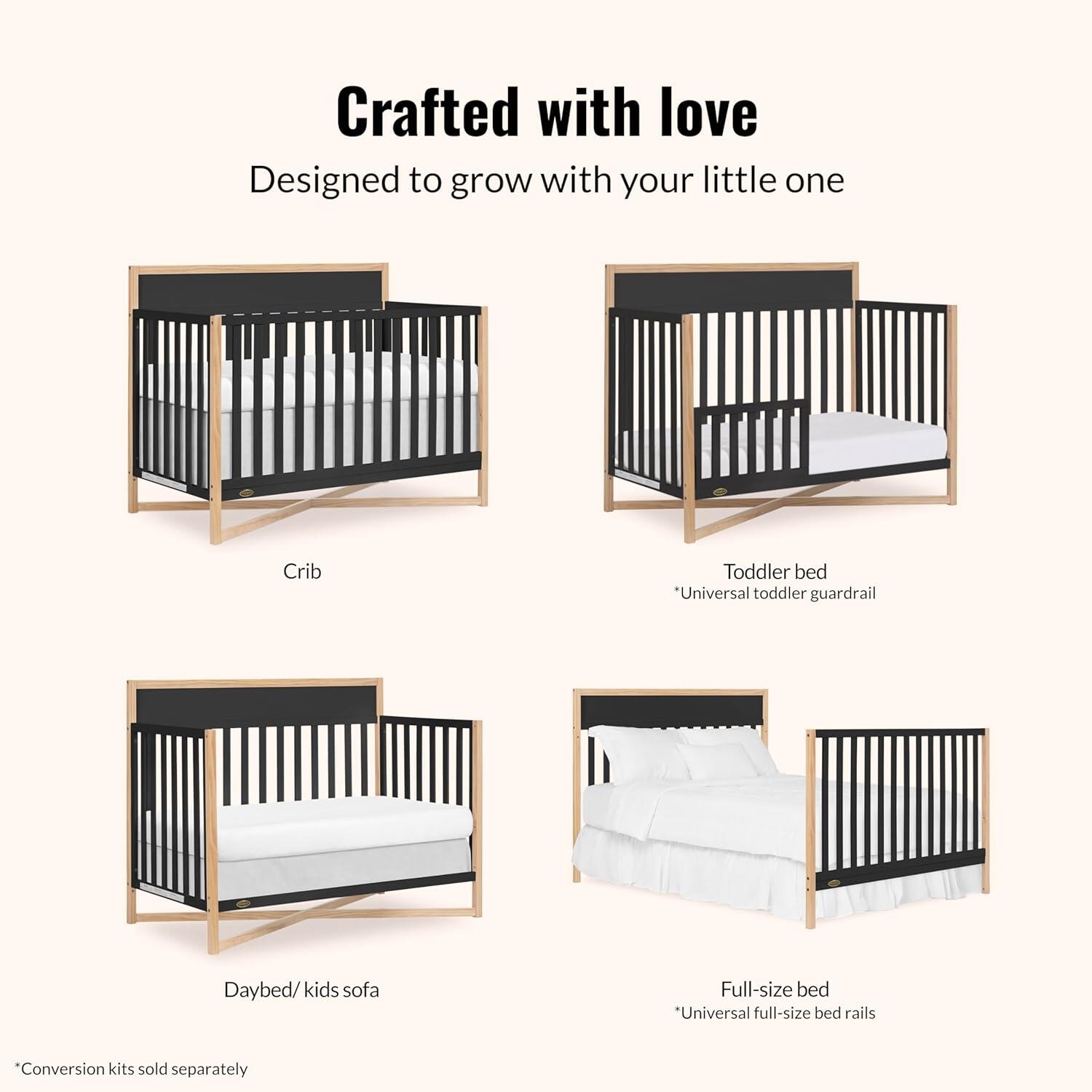 Dream On Me Owen 5-in-1 Convertible Crib, Matte Black/Beige, large