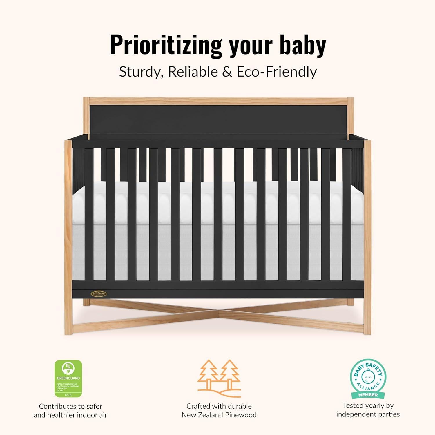 Dream On Me Owen 5-in-1 Convertible Crib, Matte Black/Beige, large