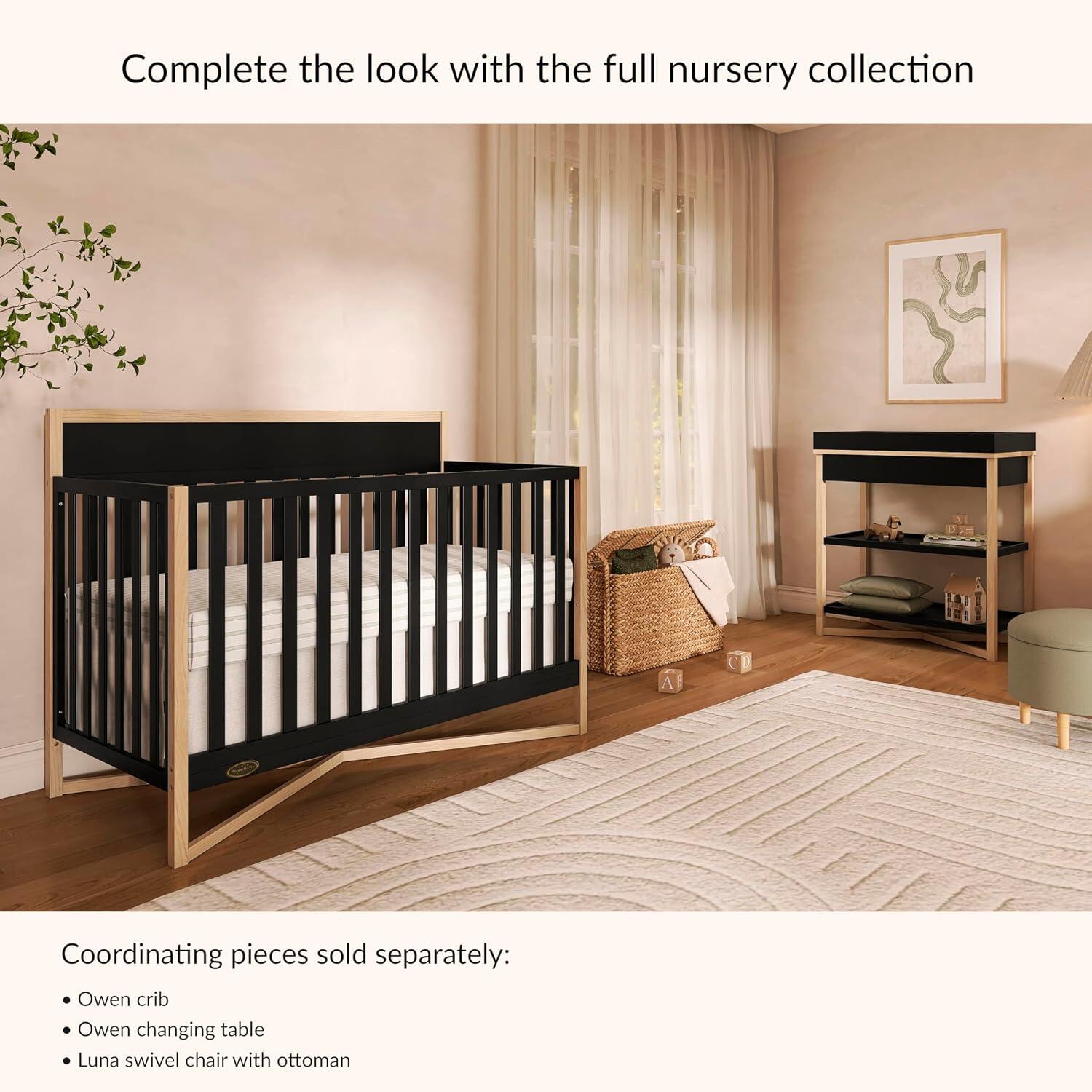 Dream On Me Owen 5-in-1 Convertible Crib, Matte Black/Beige, large
