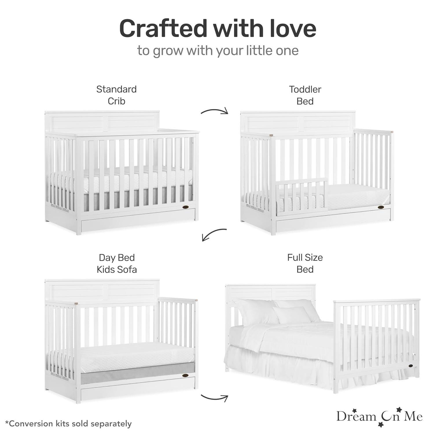 Dream On Me Reign 5-in-1 Convertible Crib with Storage Drawer, White, large