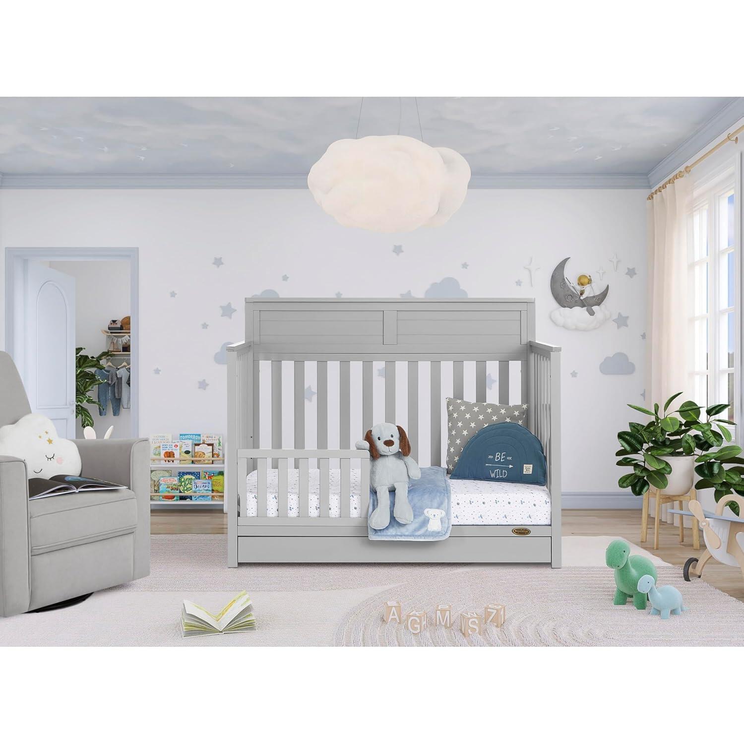 Dream On Me Reign 5-in-1 Convertible Crib with Storage Drawer, Pebble Gray, large