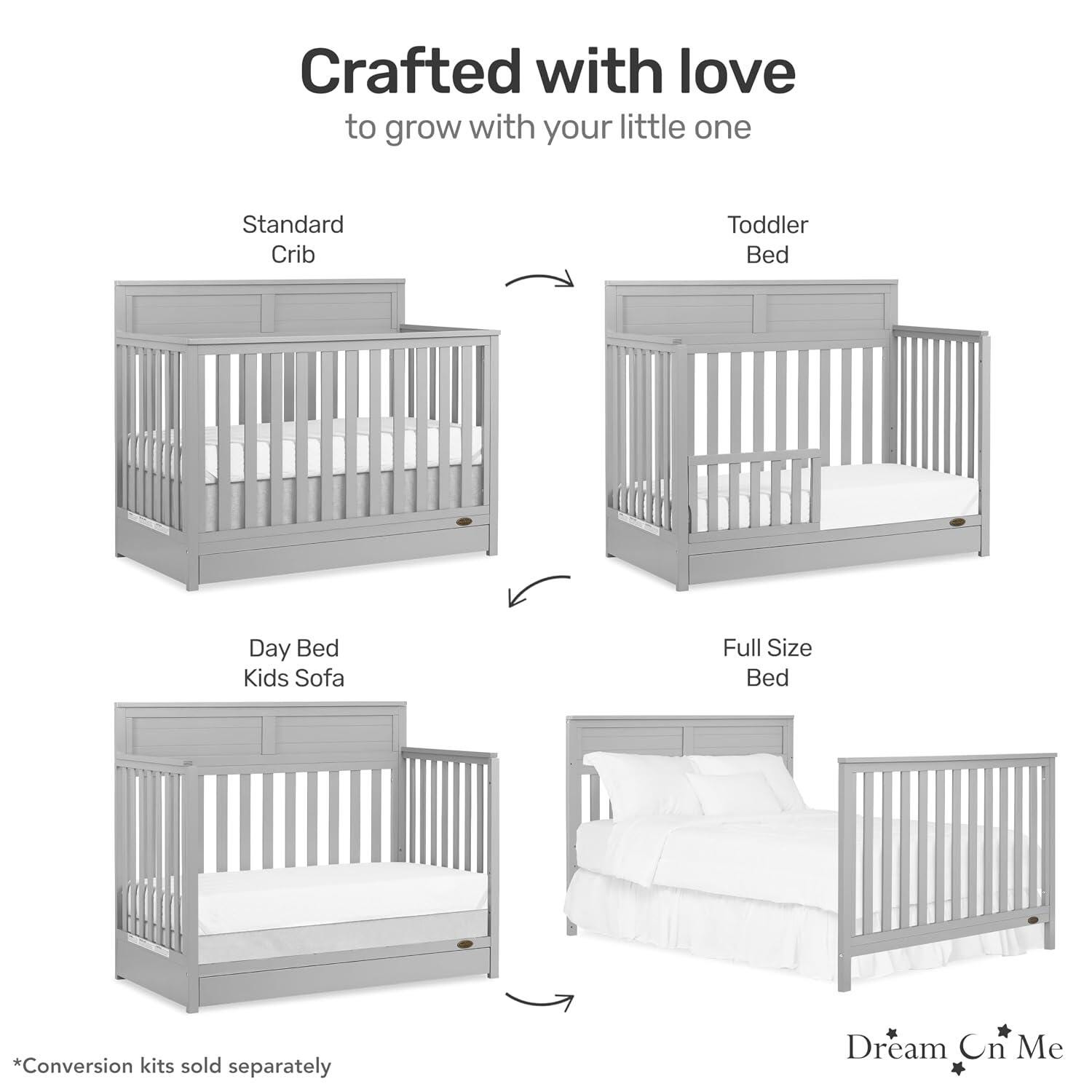 Dream On Me Reign 5-in-1 Convertible Crib with Storage Drawer, Pebble Gray, large