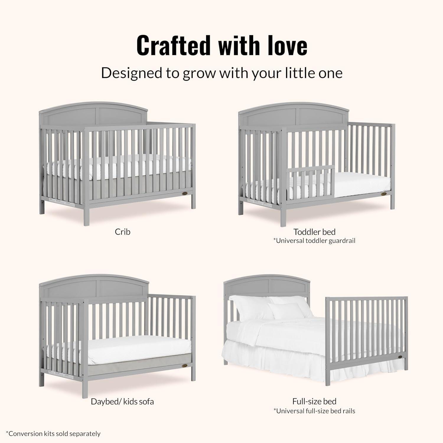 Dream On Me Storybrooke Solid 5-in-1 Convertible Crib, Pebble Gray, large