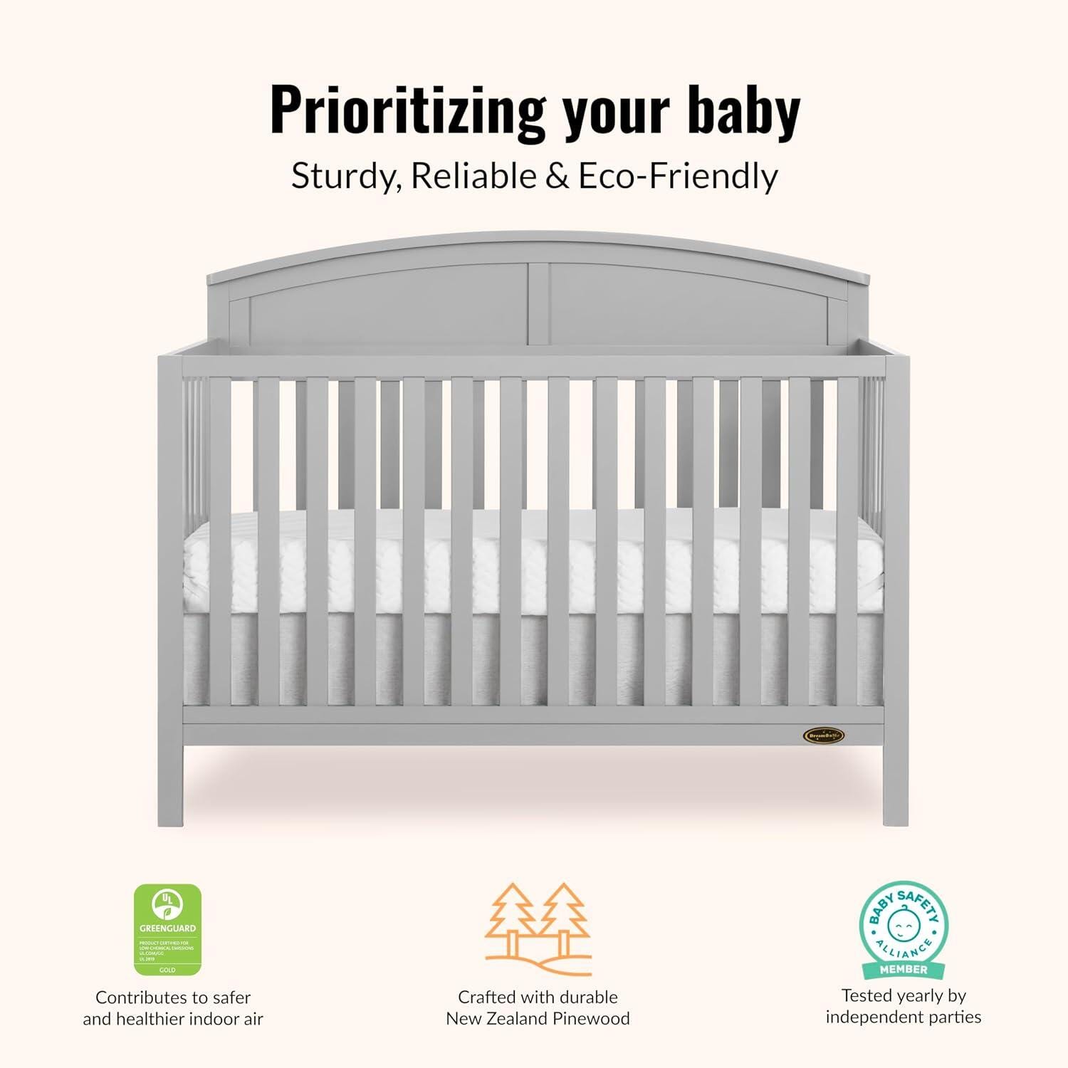 Dream On Me Storybrooke Solid 5-in-1 Convertible Crib, Pebble Gray, large