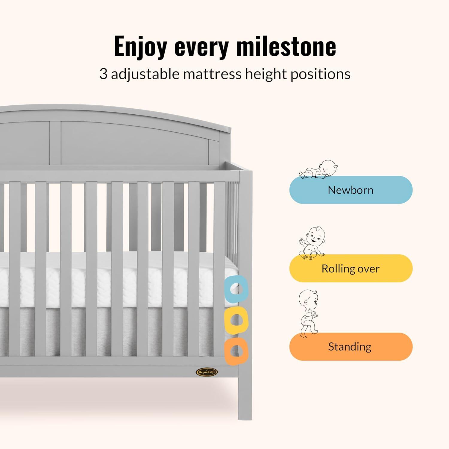 Dream On Me Storybrooke Solid 5-in-1 Convertible Crib, Pebble Gray, large