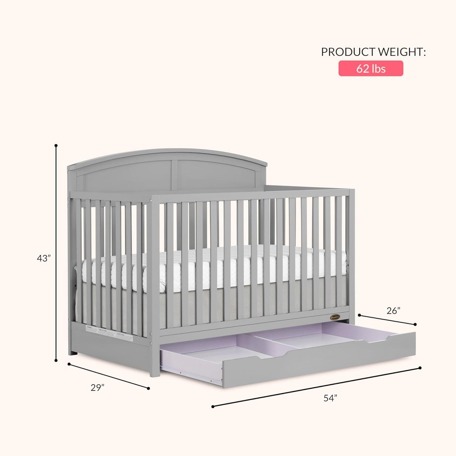 Dream On Me Storybrooke 5-in-1 Convertible Crib, Pebble Gray, large