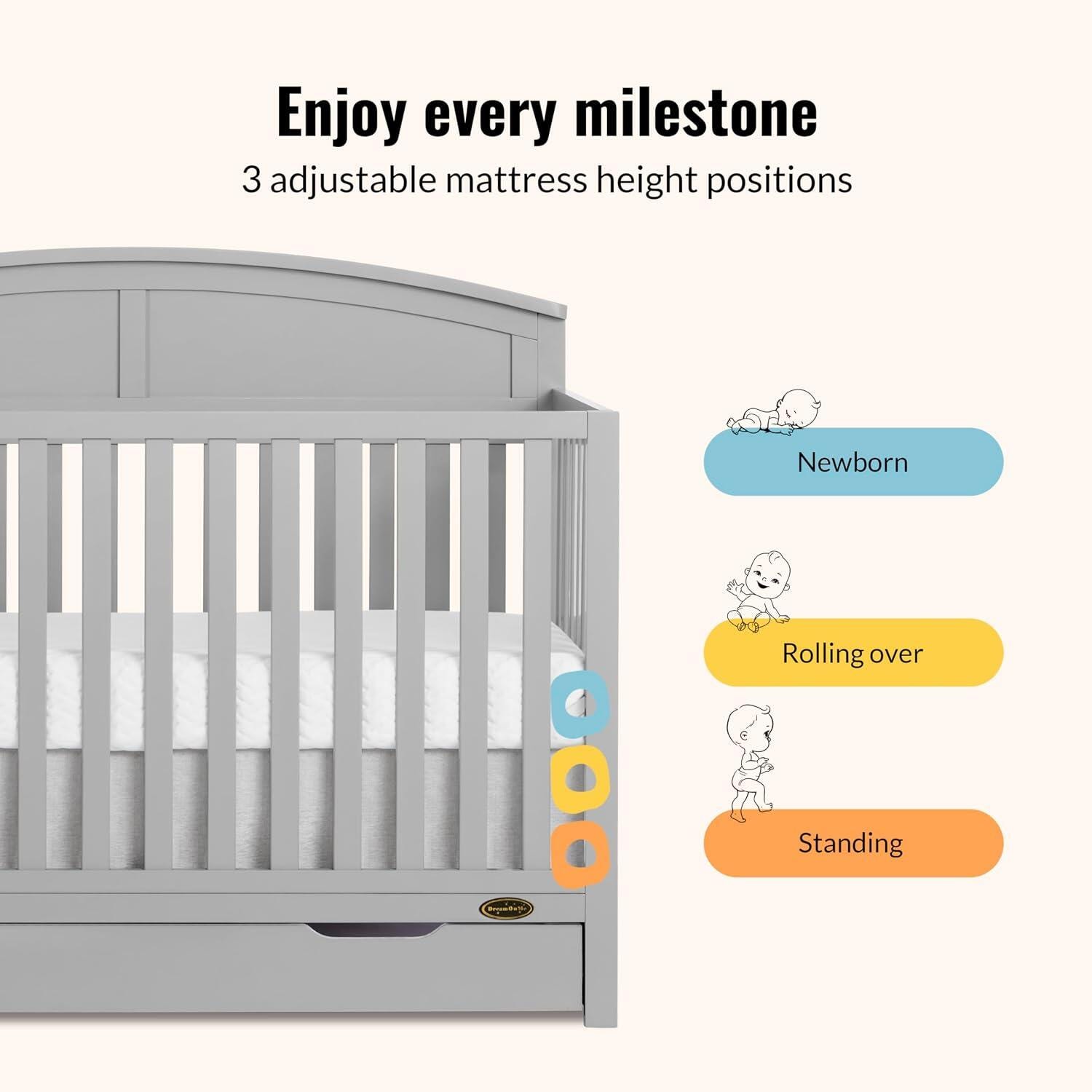 Dream On Me Storybrooke 5-in-1 Convertible Crib, Pebble Gray, large