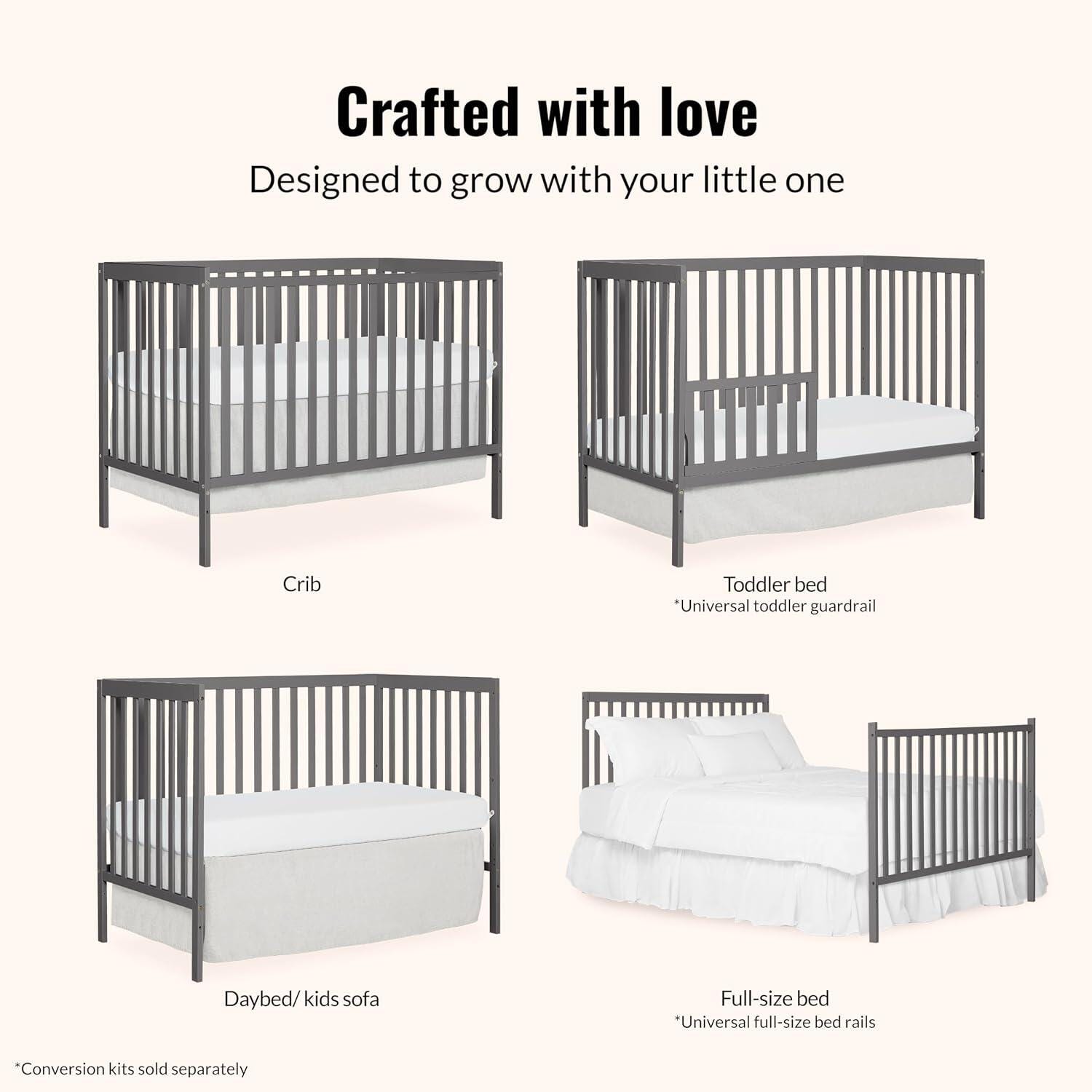 Dream On Me Synergy 5-in-1 Convertible Crib, Steel Gray, large