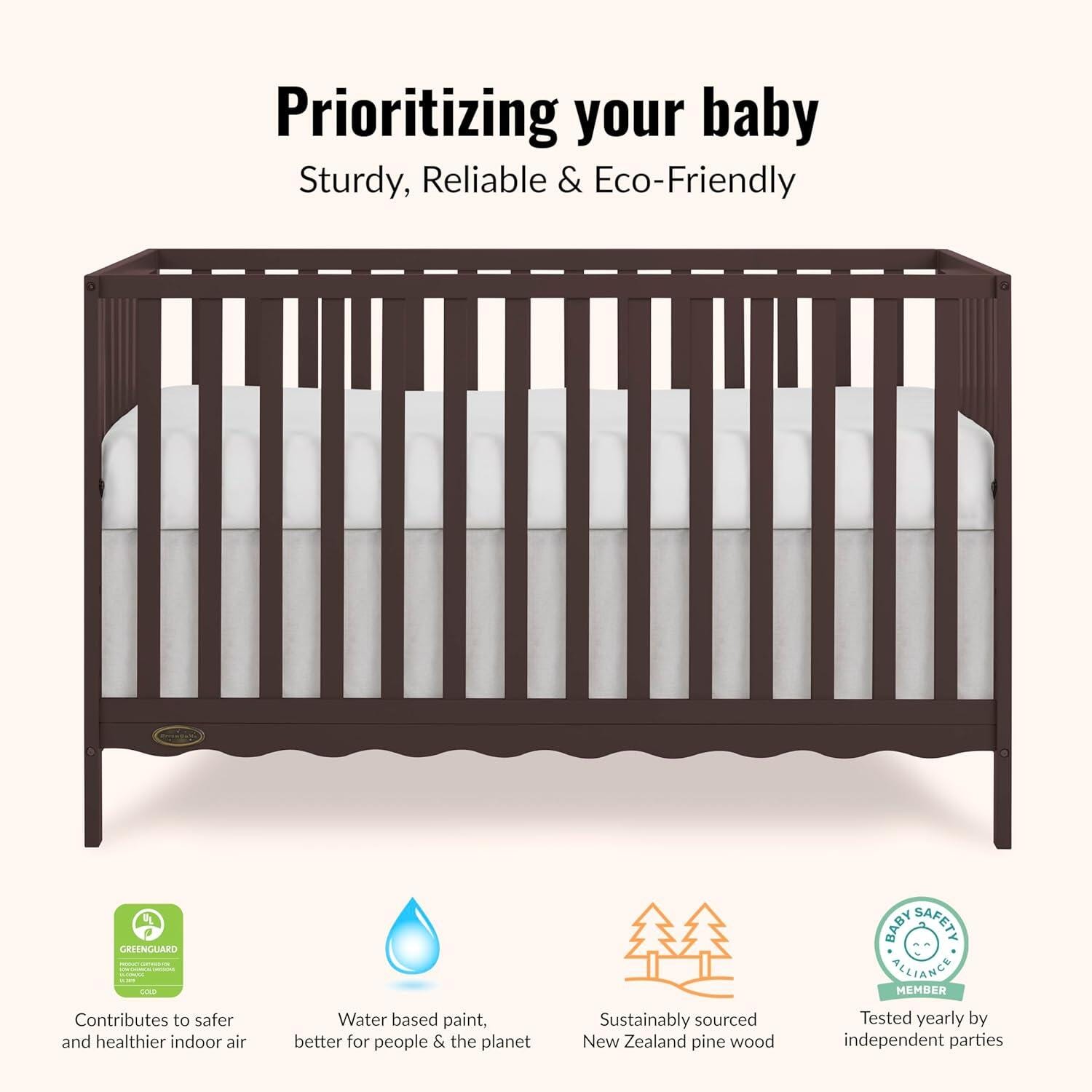 Dream On Me Synergy Wave 5-in-1 Convertible Crib, Chocolate Chip, large