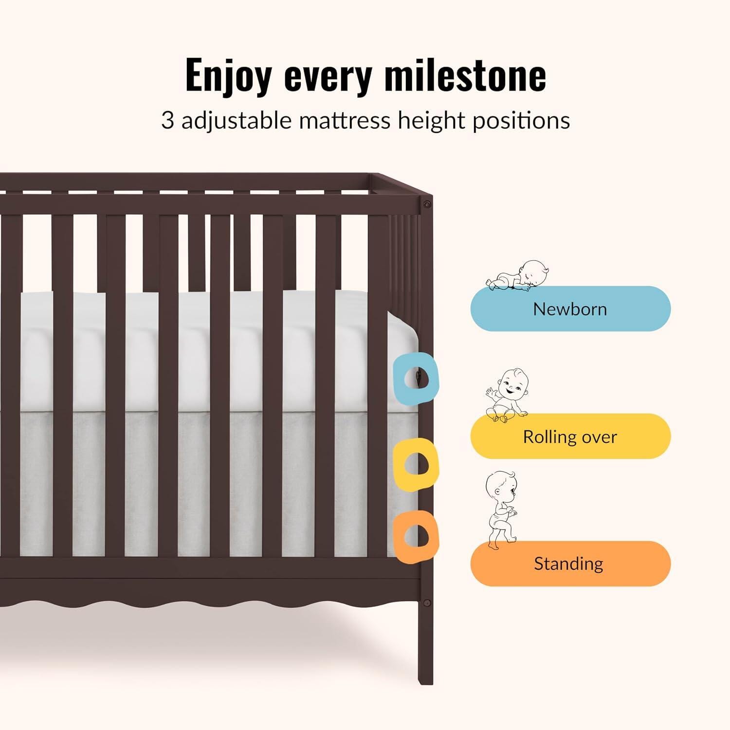 Dream On Me Synergy Wave 5-in-1 Convertible Crib, Chocolate Chip, large