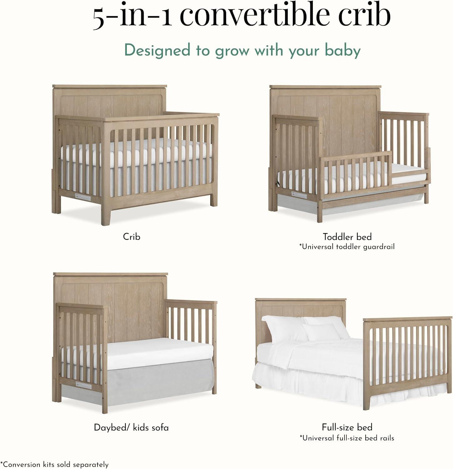 Evolur Oakley 5-in-1 Convertible Crib, Brown, large