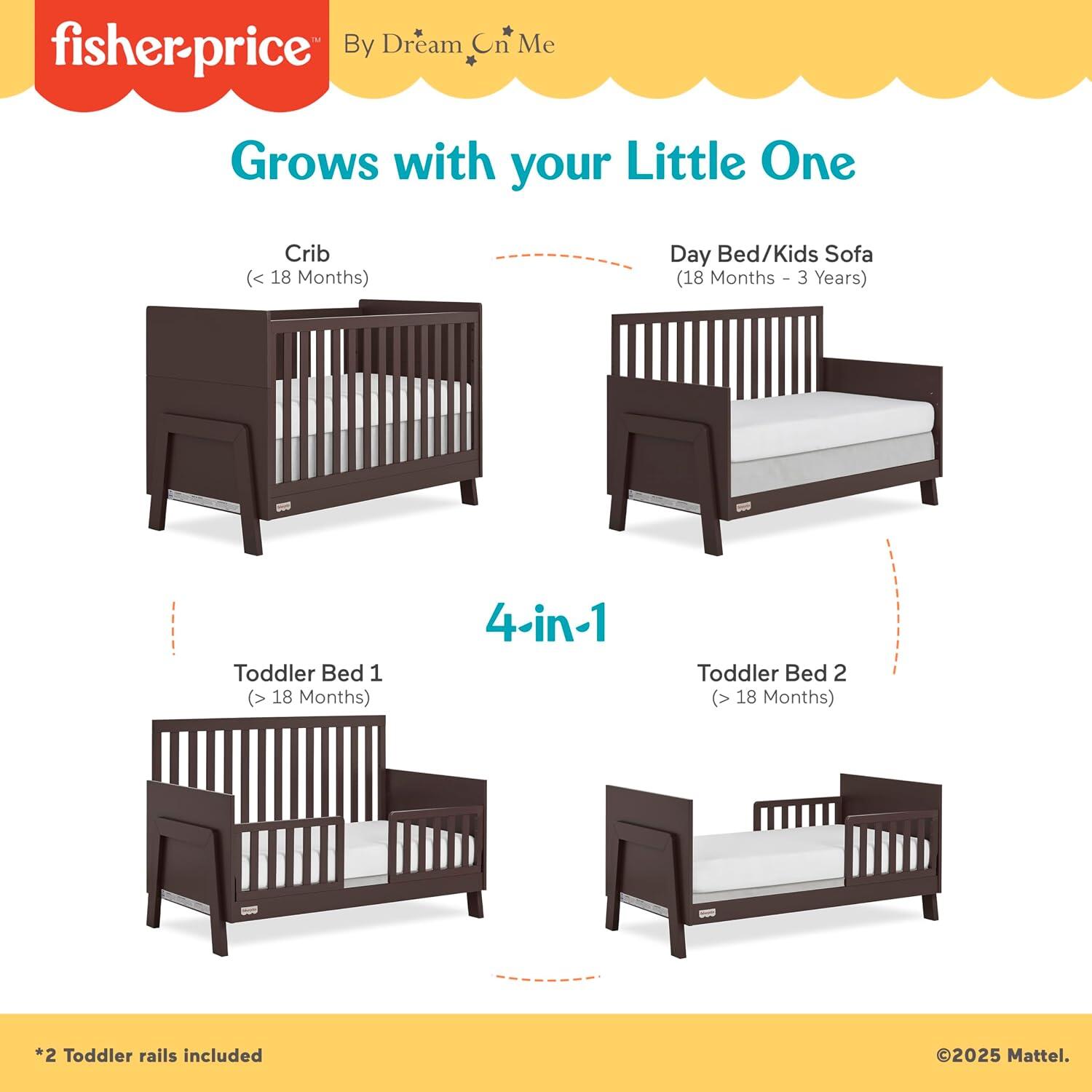 Fisher-Price Iris 4-in-1 Convertible Crib, Chocolate Chip, large