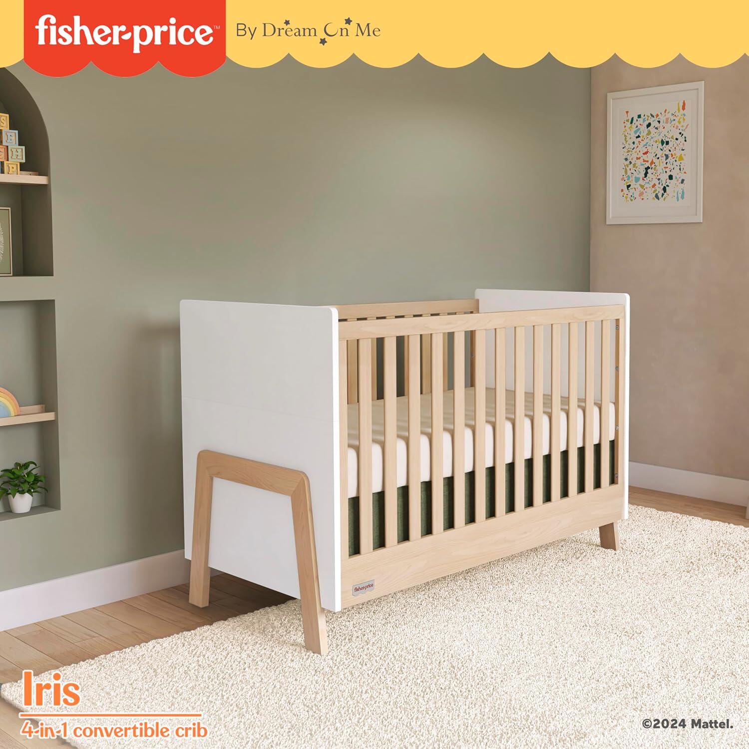 Fisher-Price Iris 4-in-1 Convertible Crib, Vintage White/Beige, rollover