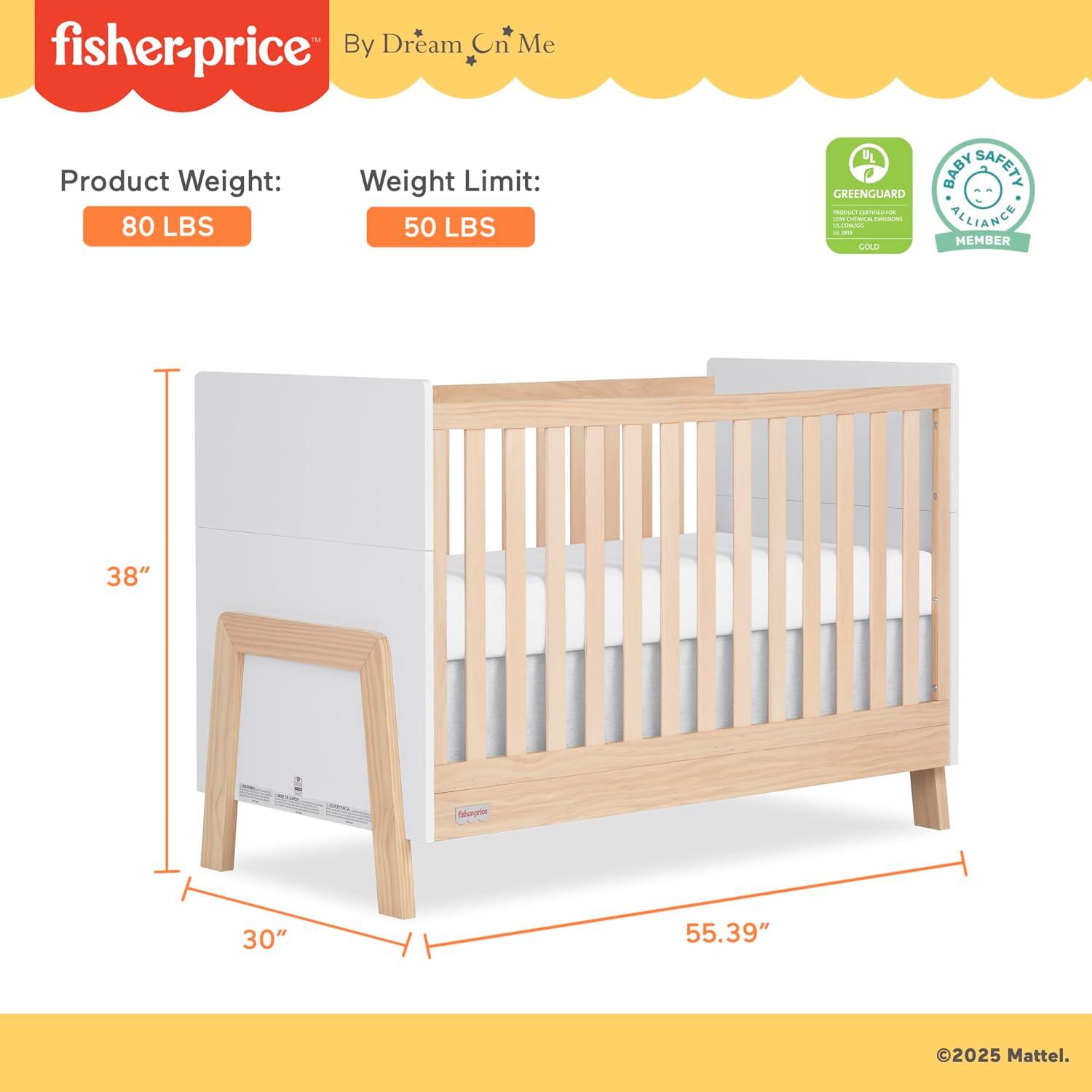 Fisher-Price Iris 4-in-1 Convertible Crib, Vintage White/Beige, large
