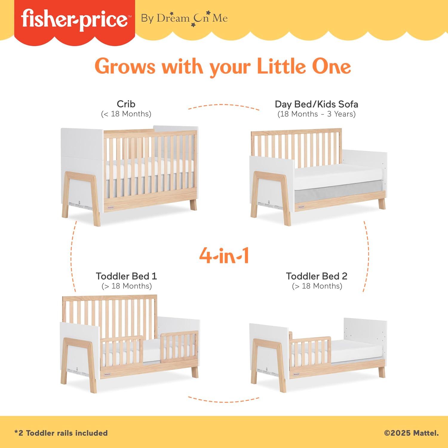 Fisher-Price Iris 4-in-1 Convertible Crib, Vintage White/Beige, large