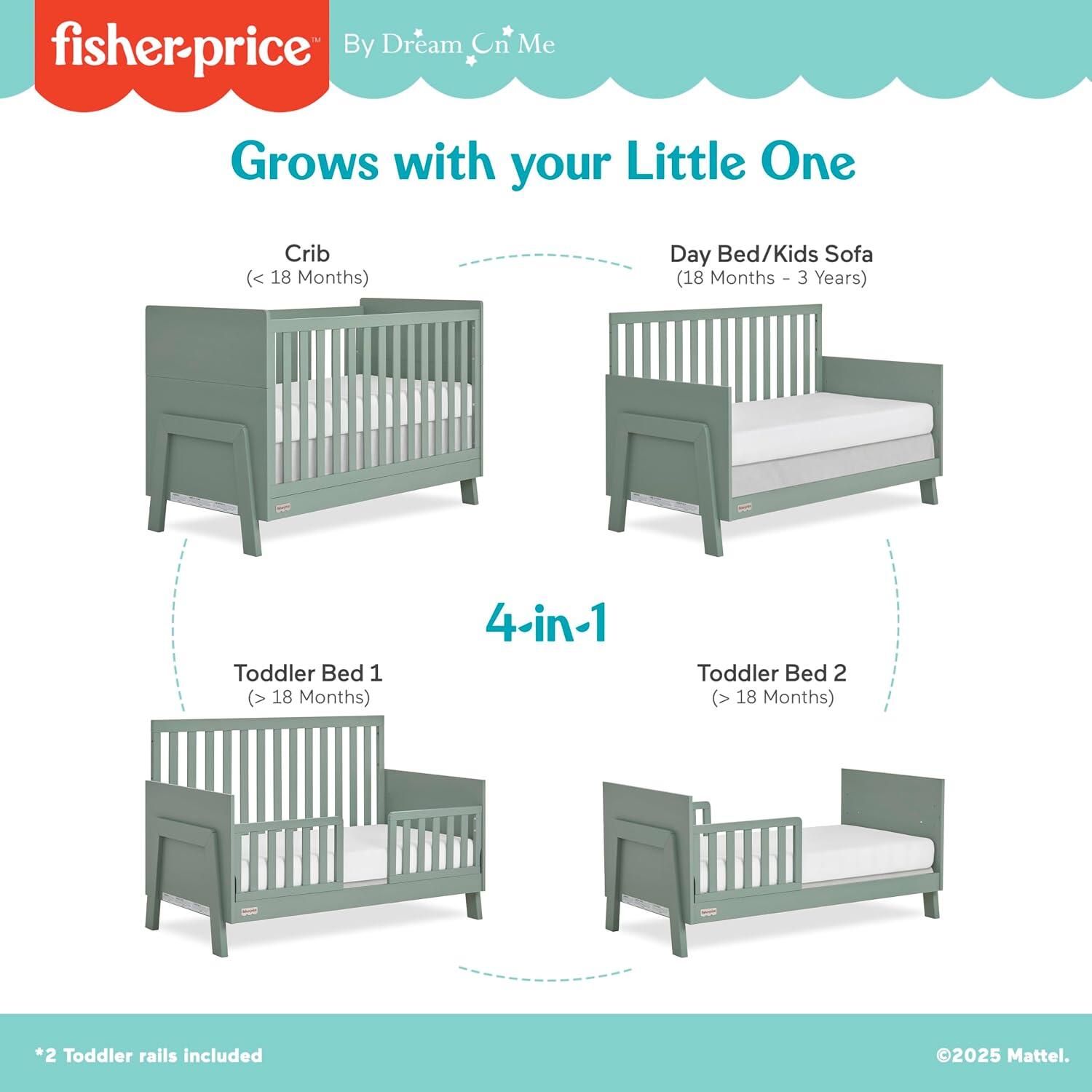 Fisher-Price Iris 4-in-1 Convertible Crib, Meadow Green, large