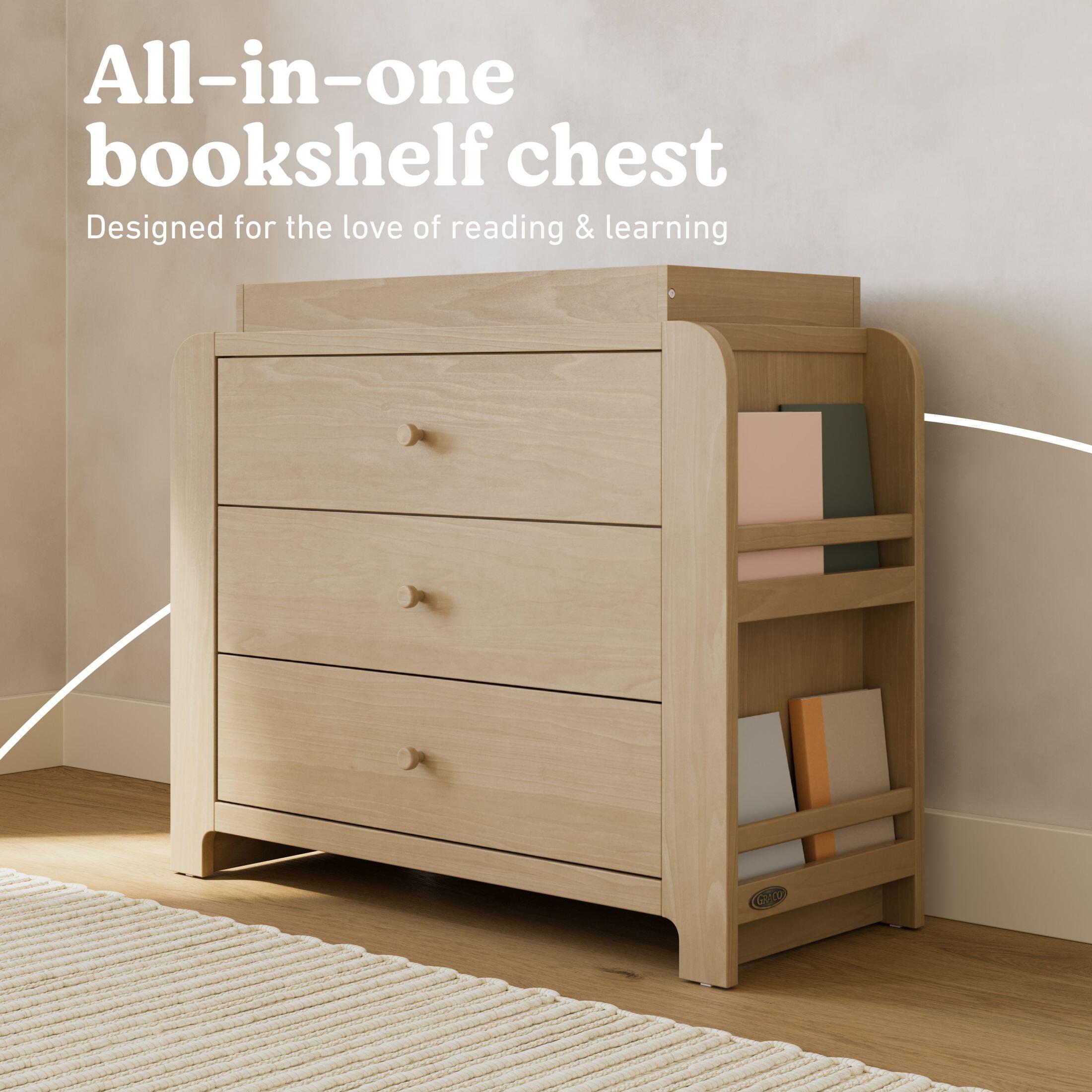 Graco Read-with-Me 3 Drawer Chest with Bookshelves and Changing Topper, Driftwood, large