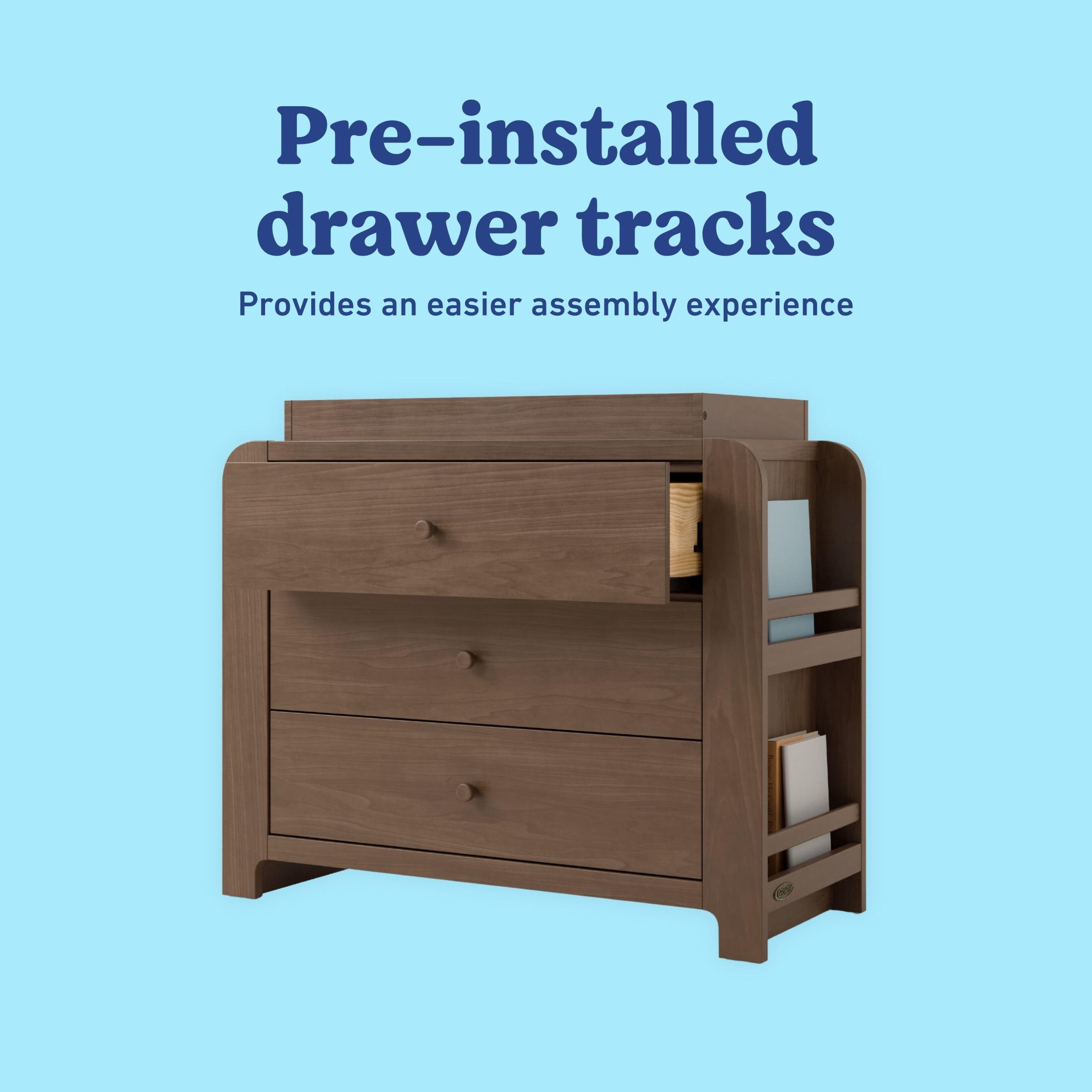 Graco Read-with-Me 3 Drawer Chest with Bookshelves and Changing Topper, Hazelnut, large