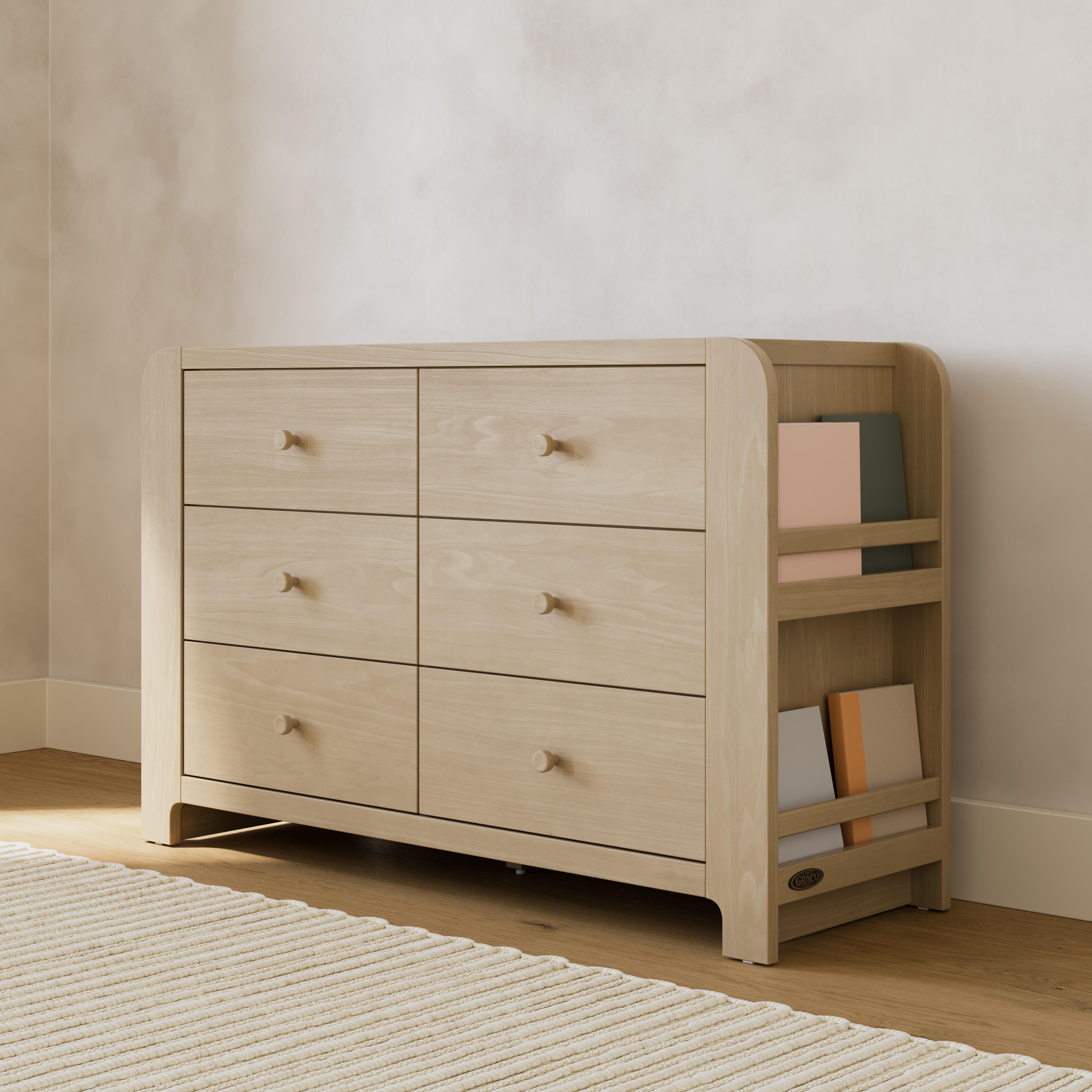 Graco Read-with-Me 6 Drawer Dresser with Bookshelves, Driftwood, large