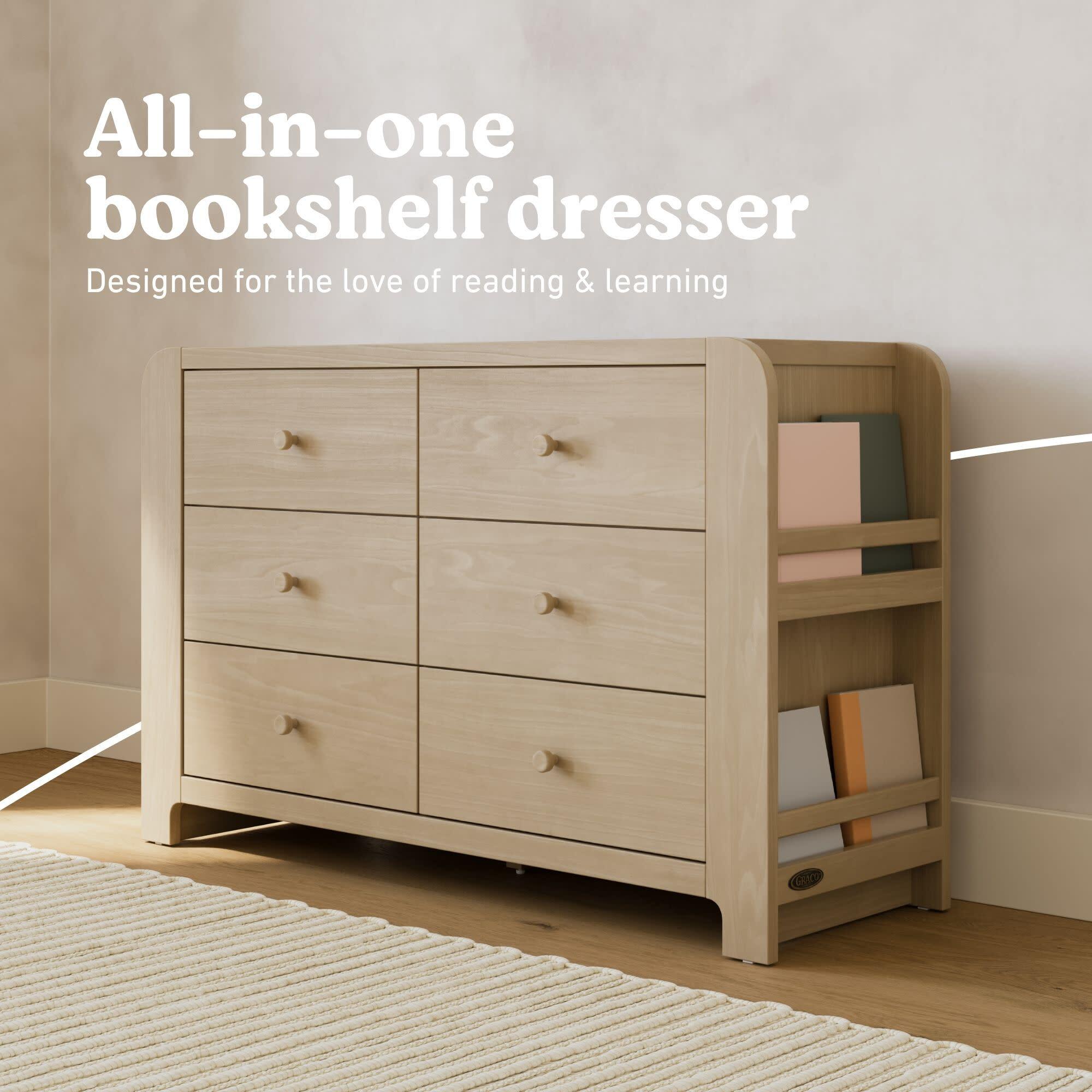 Graco Read-with-Me 6 Drawer Dresser with Bookshelves, Driftwood, large