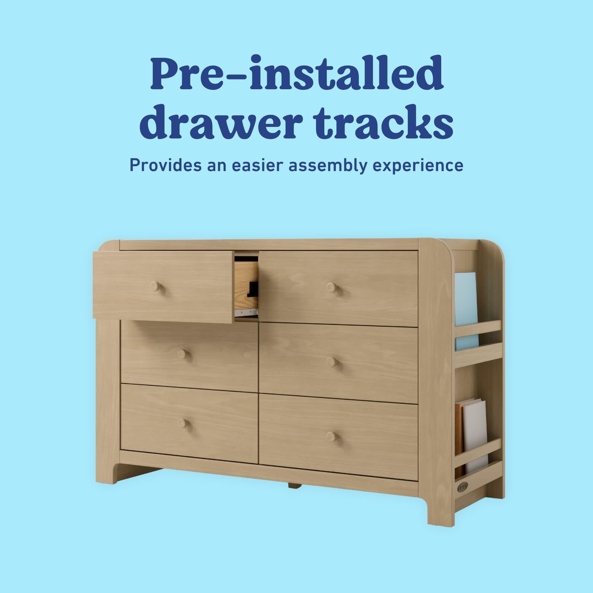 Graco Read-with-Me 6 Drawer Dresser with Bookshelves, Driftwood, large