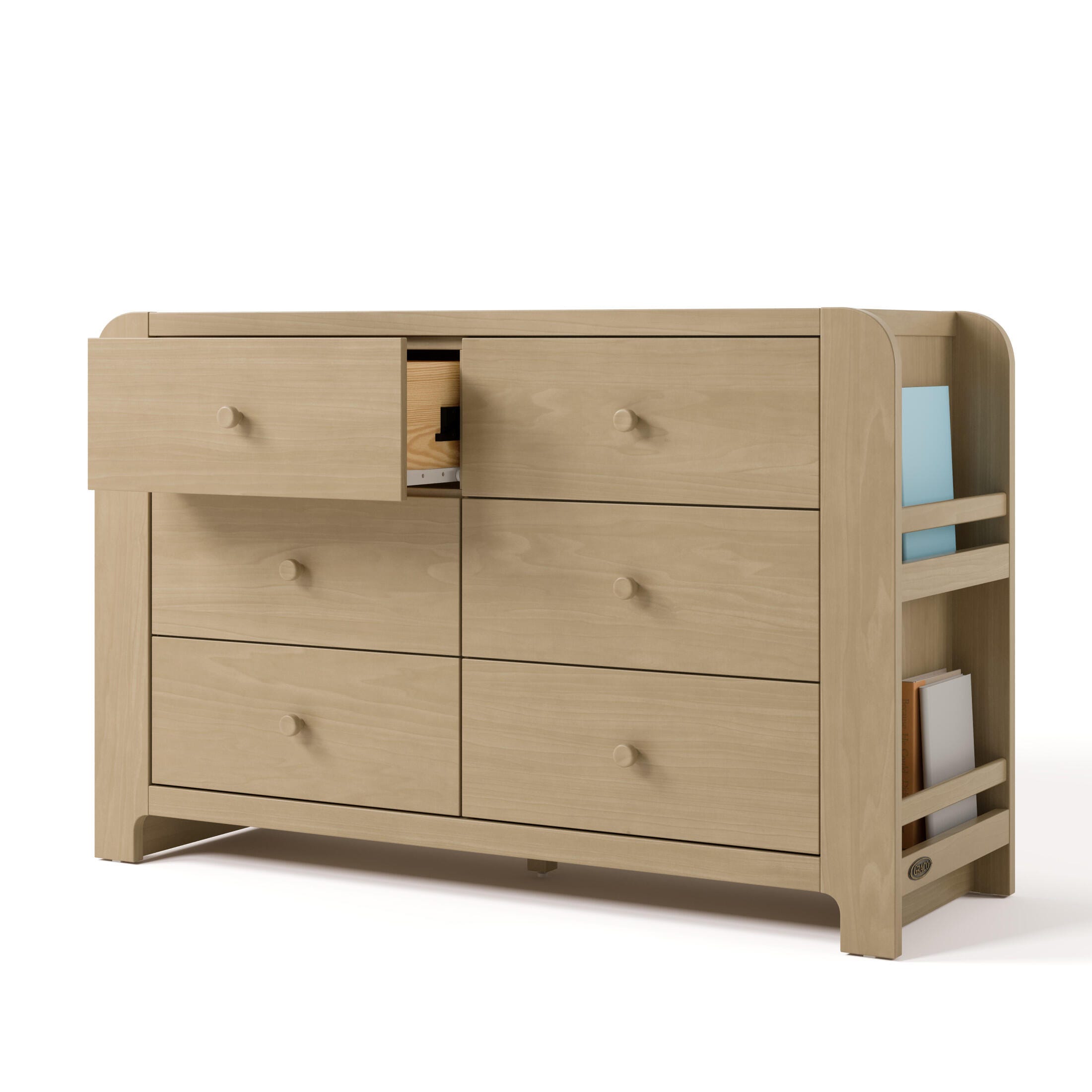 Graco Read-with-Me 6 Drawer Dresser with Bookshelves, Driftwood, large