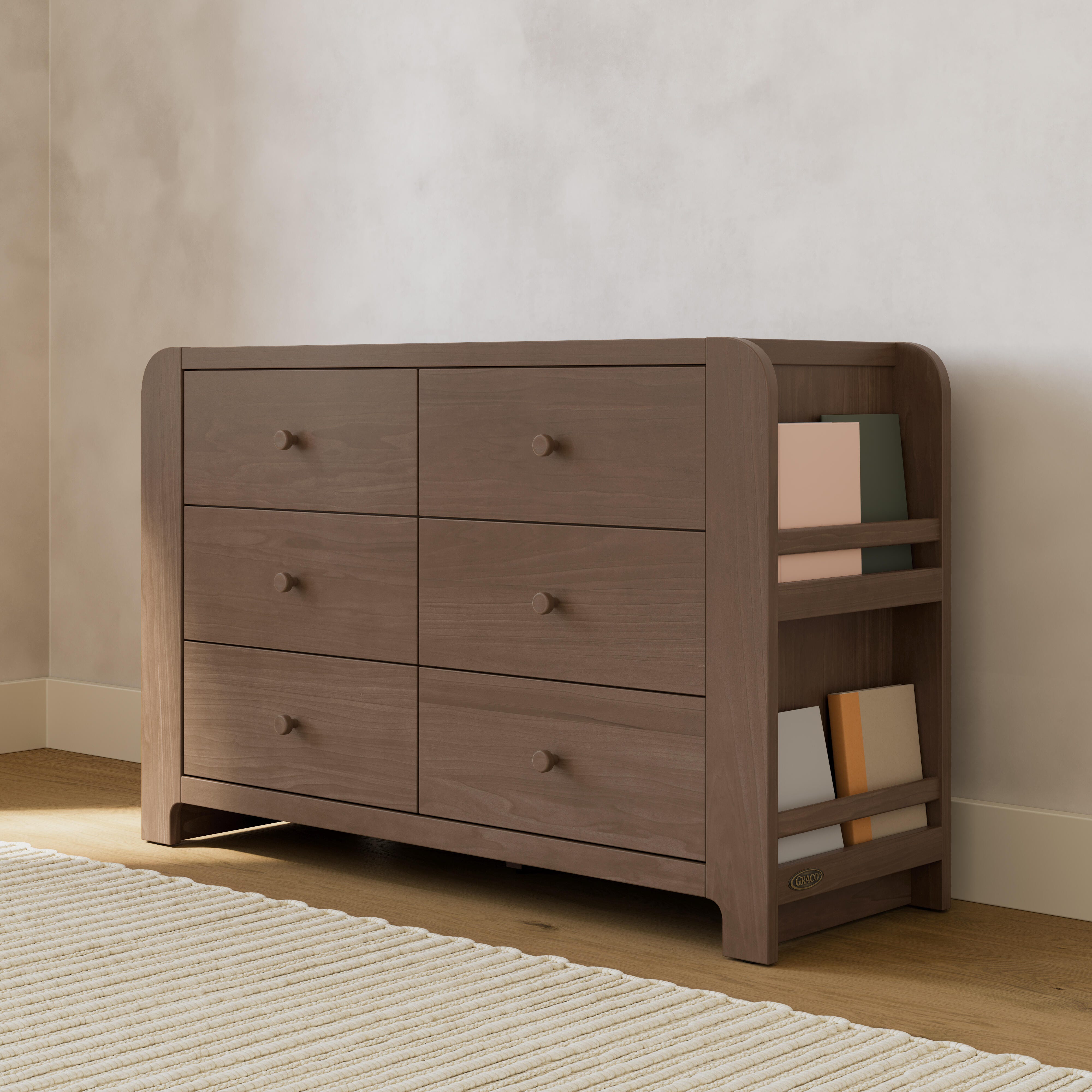 Graco Read-with-Me 6 Drawer Dresser with Bookshelves, Hazelnut, large