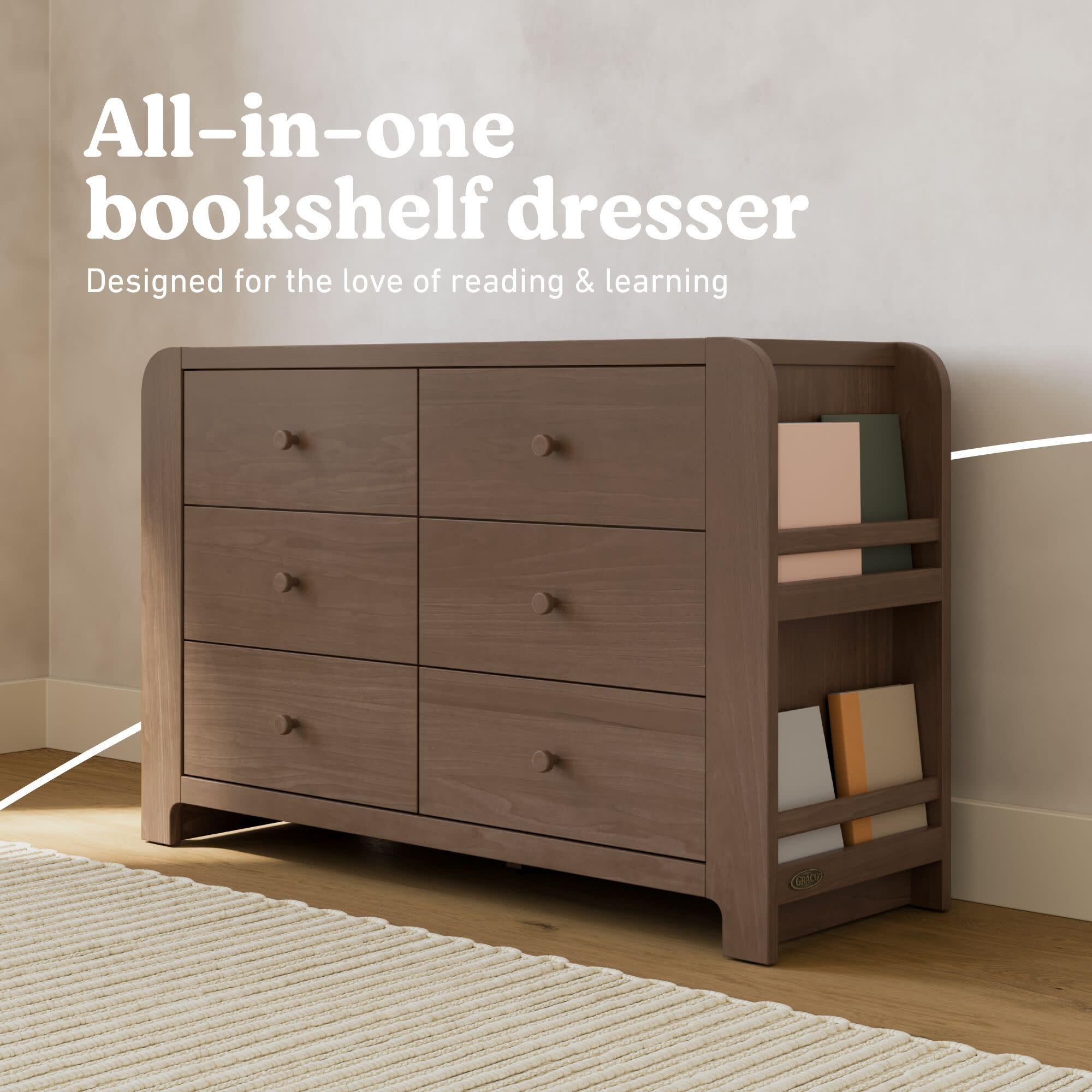 Graco Read-with-Me 6 Drawer Dresser with Bookshelves, Hazelnut, large