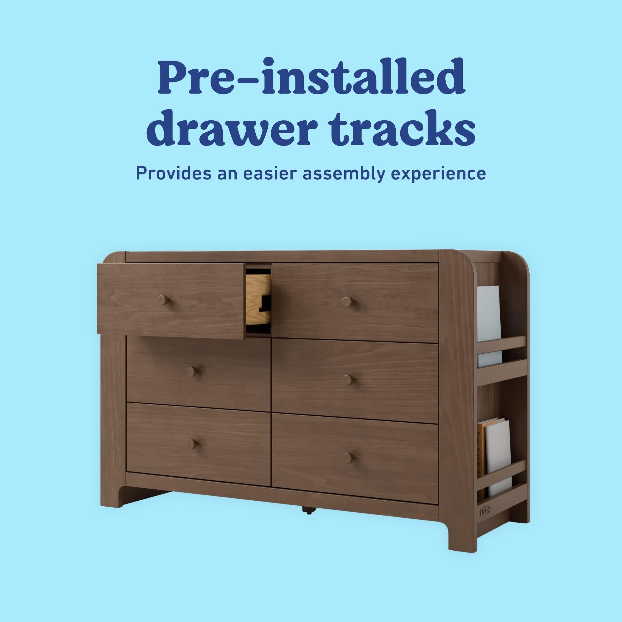 Graco Read-with-Me 6 Drawer Dresser with Bookshelves, Hazelnut, large