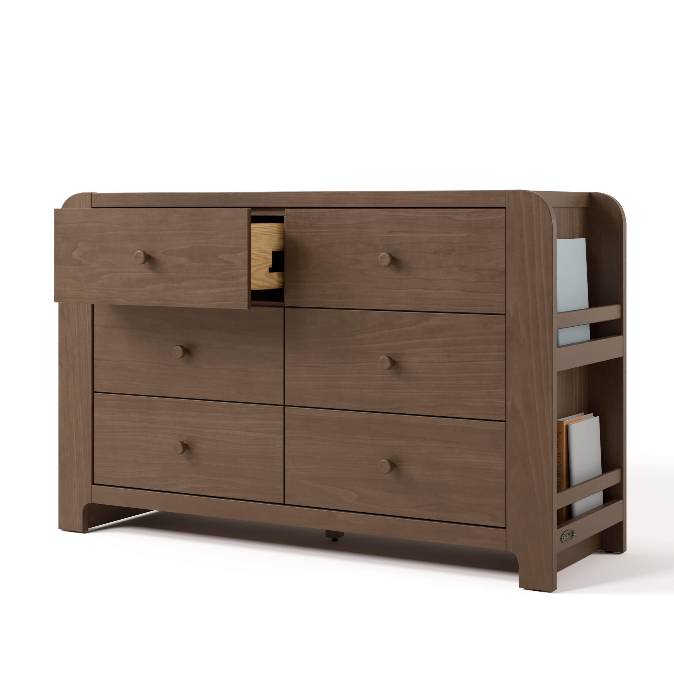 Graco Read-with-Me 6 Drawer Dresser with Bookshelves, Hazelnut, large