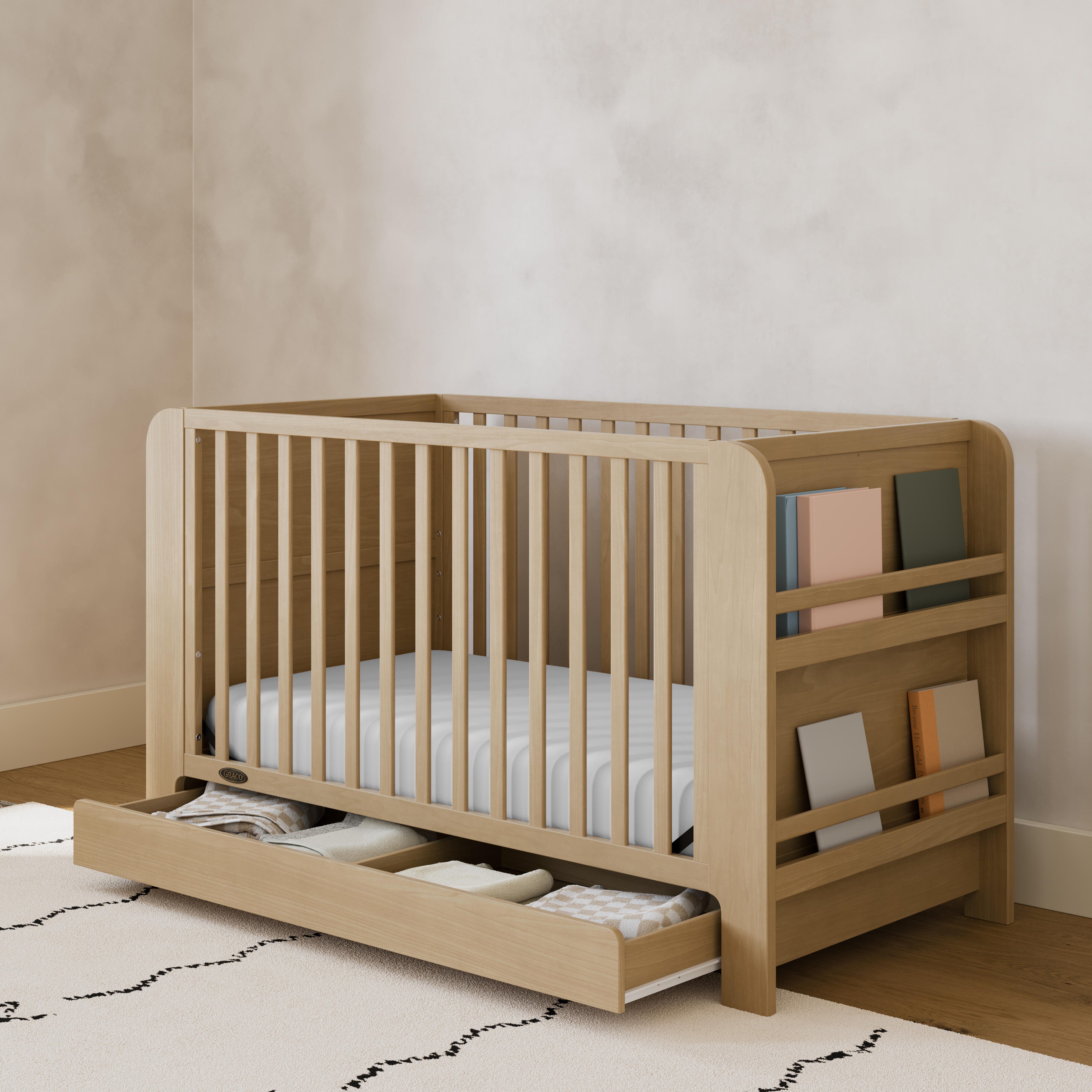 Graco Read-with-Me 4-in-1 Convertible Crib with Storage Drawer, Driftwood