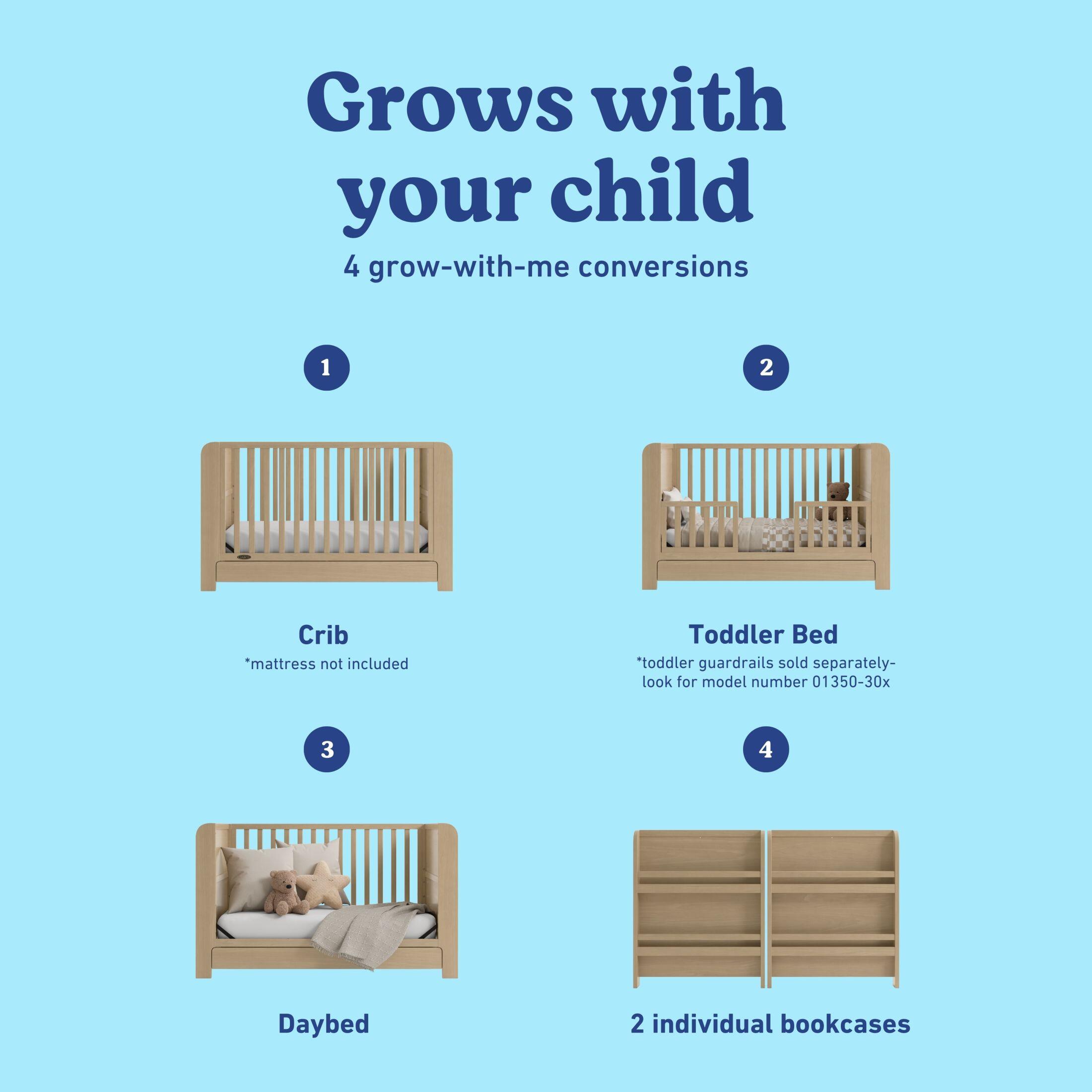 Graco Read-with-Me 4-in-1 Convertible Crib with Storage Drawer, Driftwood, large