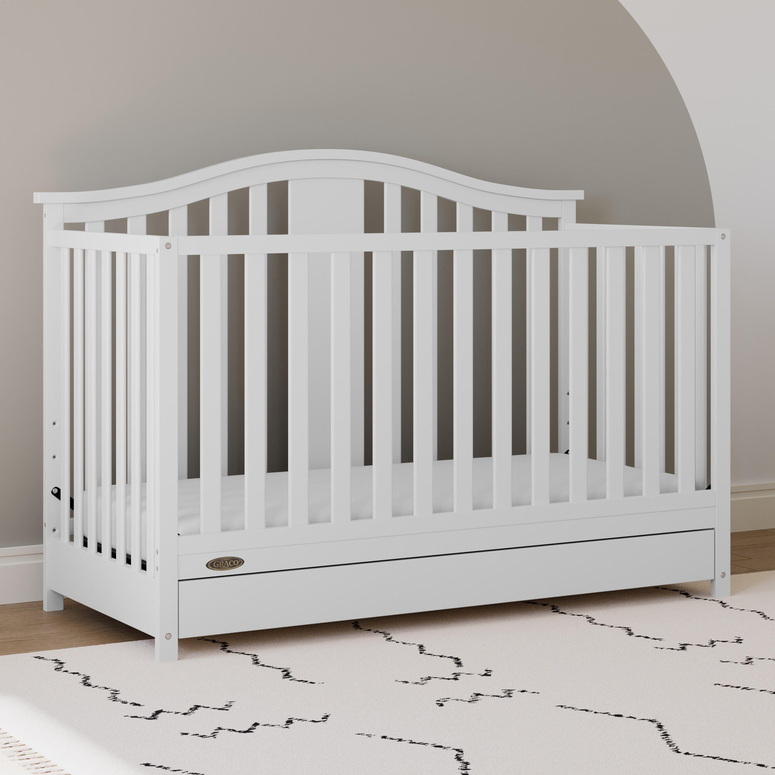 Graco Solano 4-in-1 Convertible Crib with Storage Drawer, White, rollover
