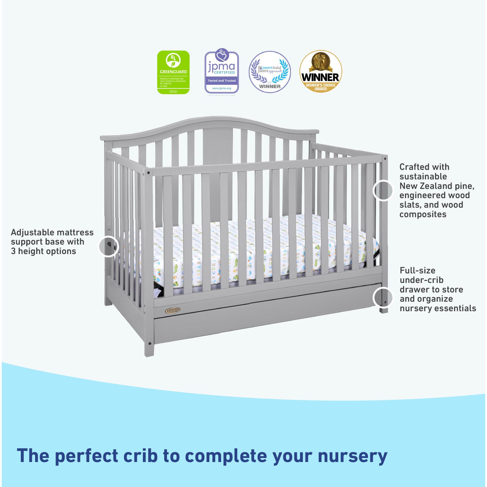 Graco Solano 4-in-1 Convertible Crib with Storage Drawer, Pebble Gray, large