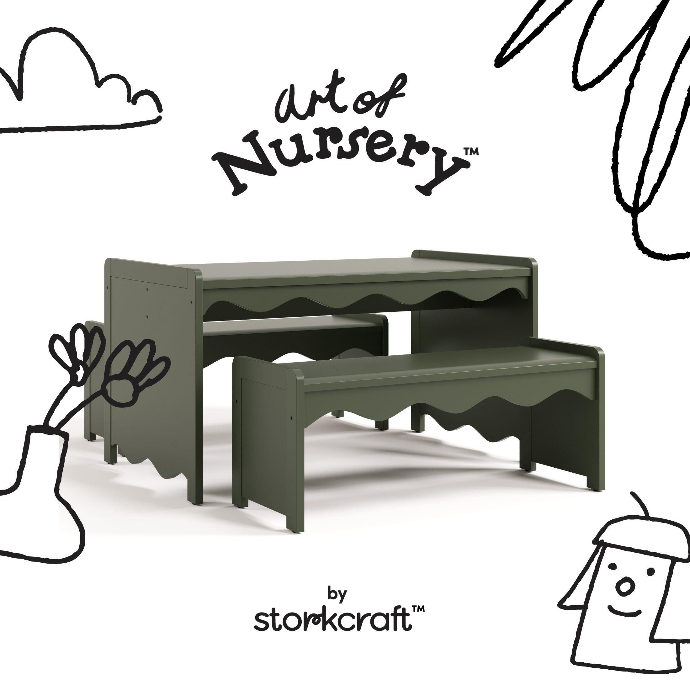 Storkcraft Casablanca Kids Table and Bench Set, Olive, large