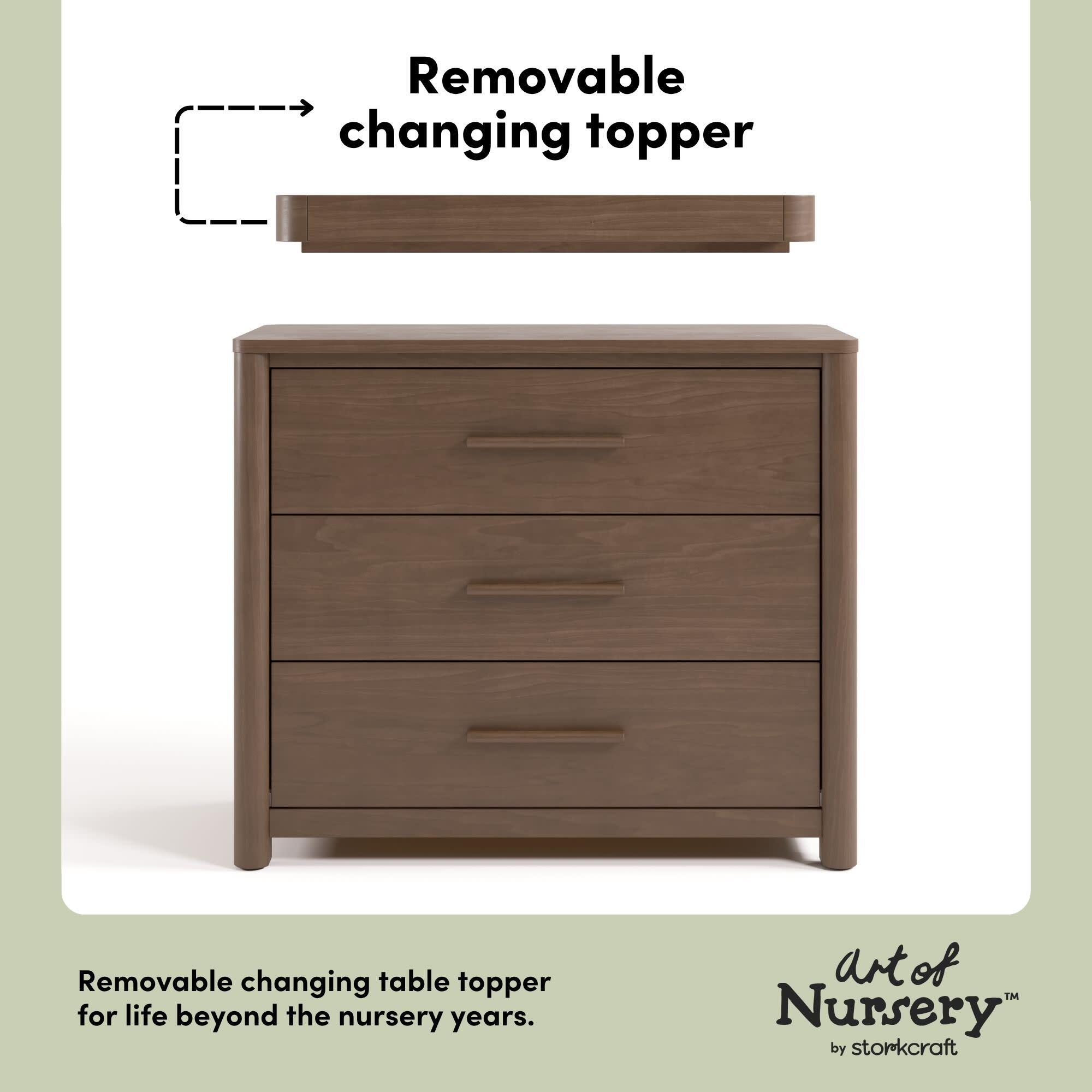 Storkcraft Malta 3 Drawer Chest with Changing Topper, Hazelnut, large