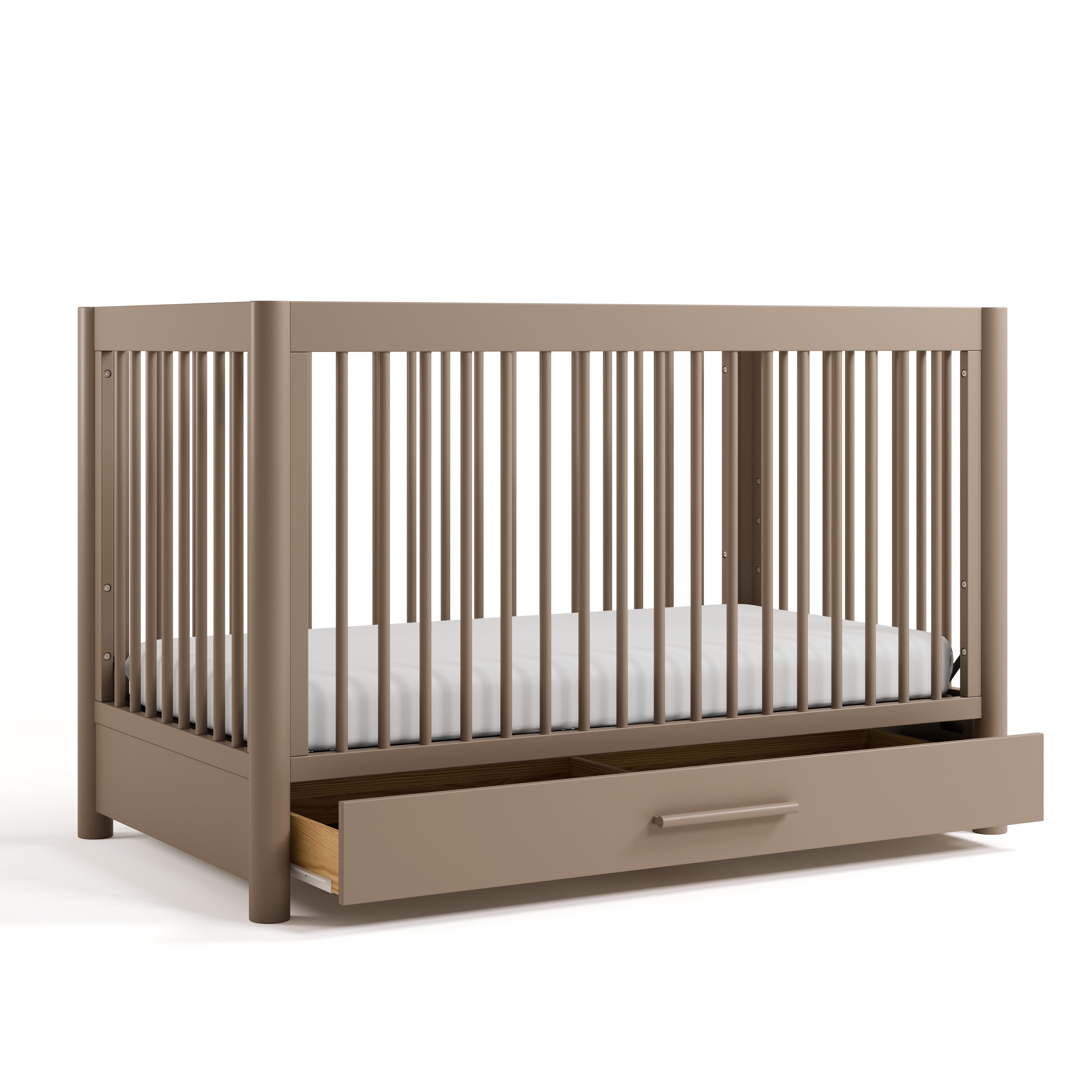 Storkcraft Malta 5-in-1 Convertible Crib with Storage Drawer, Taupe, large