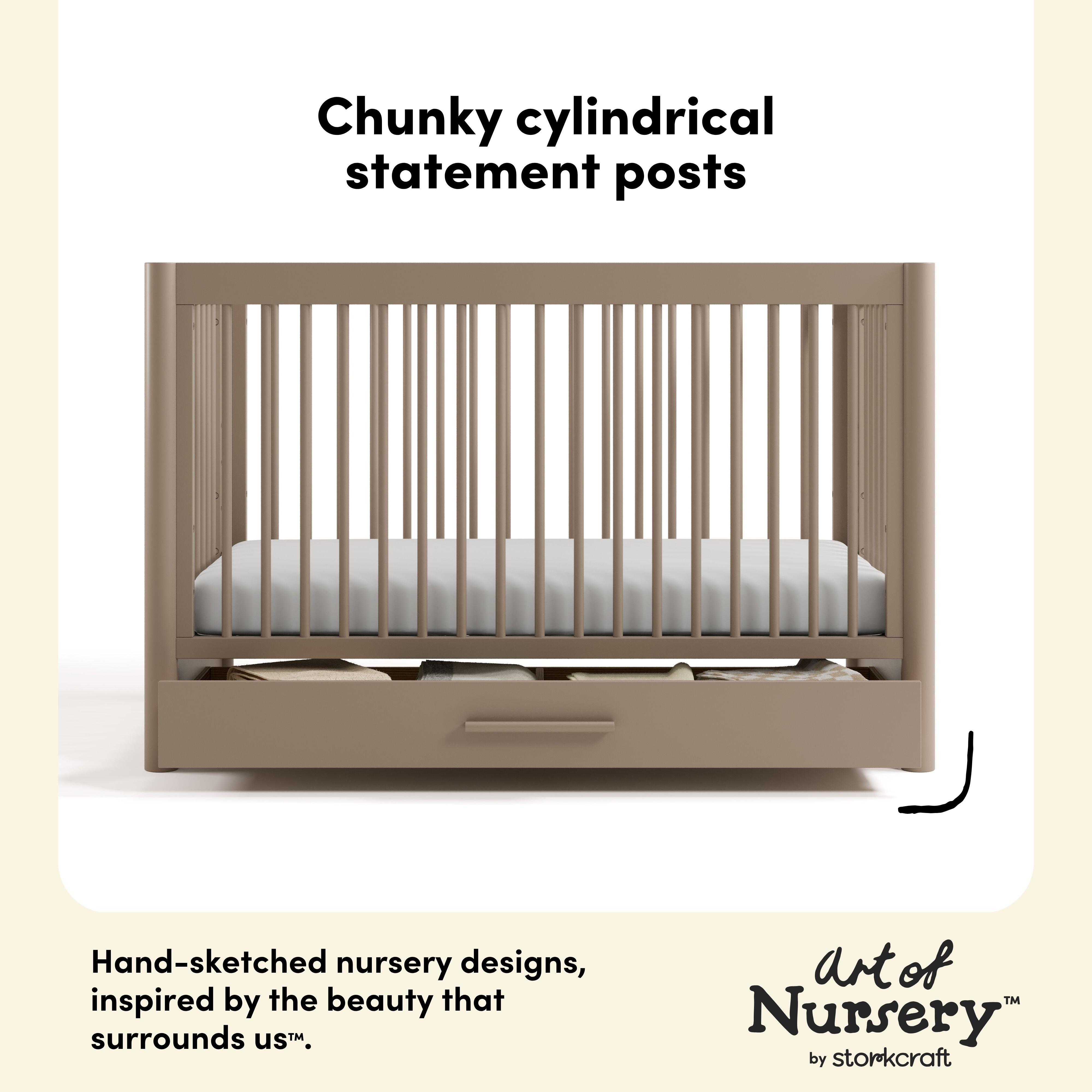 Storkcraft Malta 5-in-1 Convertible Crib with Storage Drawer, Taupe, large