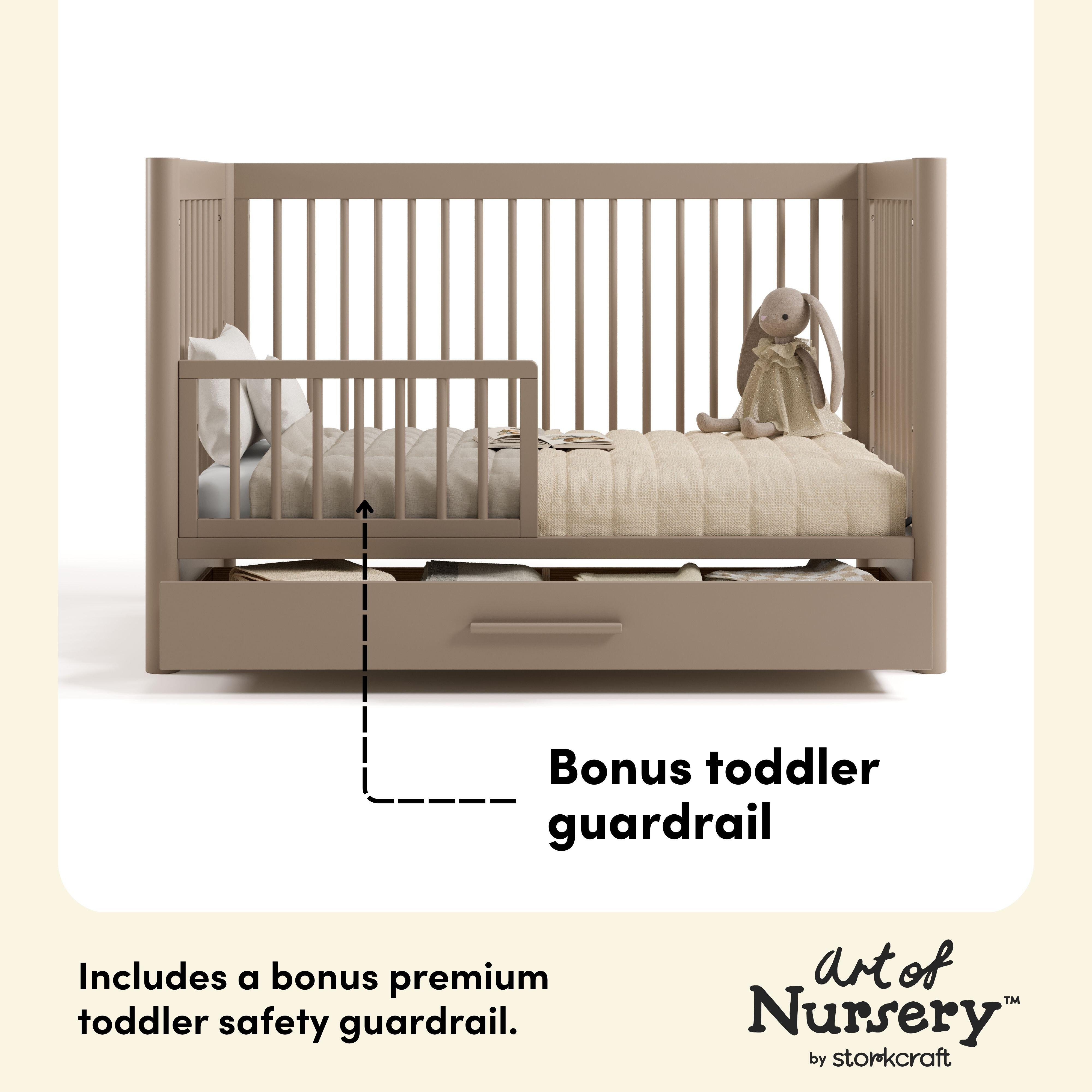 Storkcraft Malta 5-in-1 Convertible Crib with Storage Drawer, Taupe, large