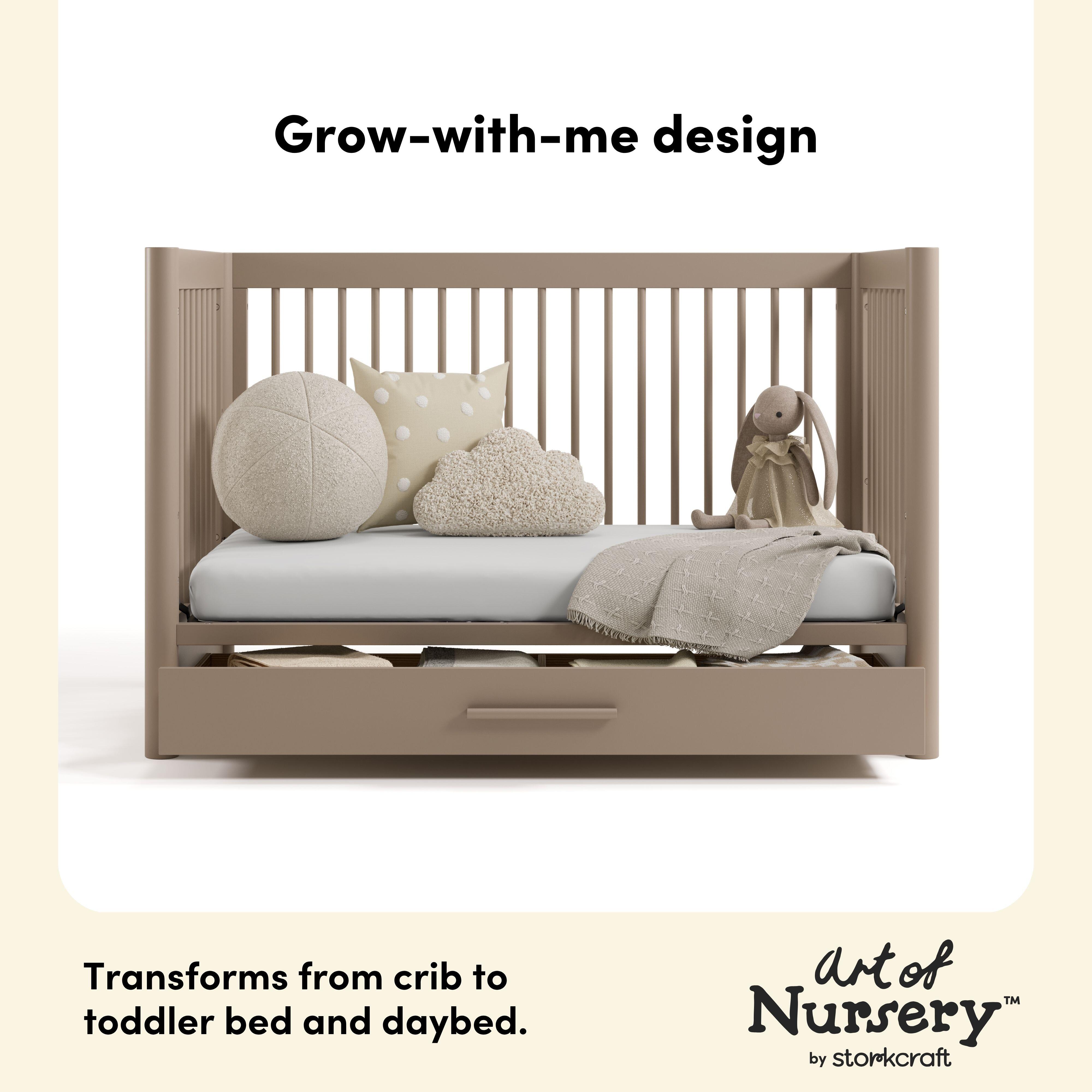 Storkcraft Malta 5-in-1 Convertible Crib with Storage Drawer, Taupe, large