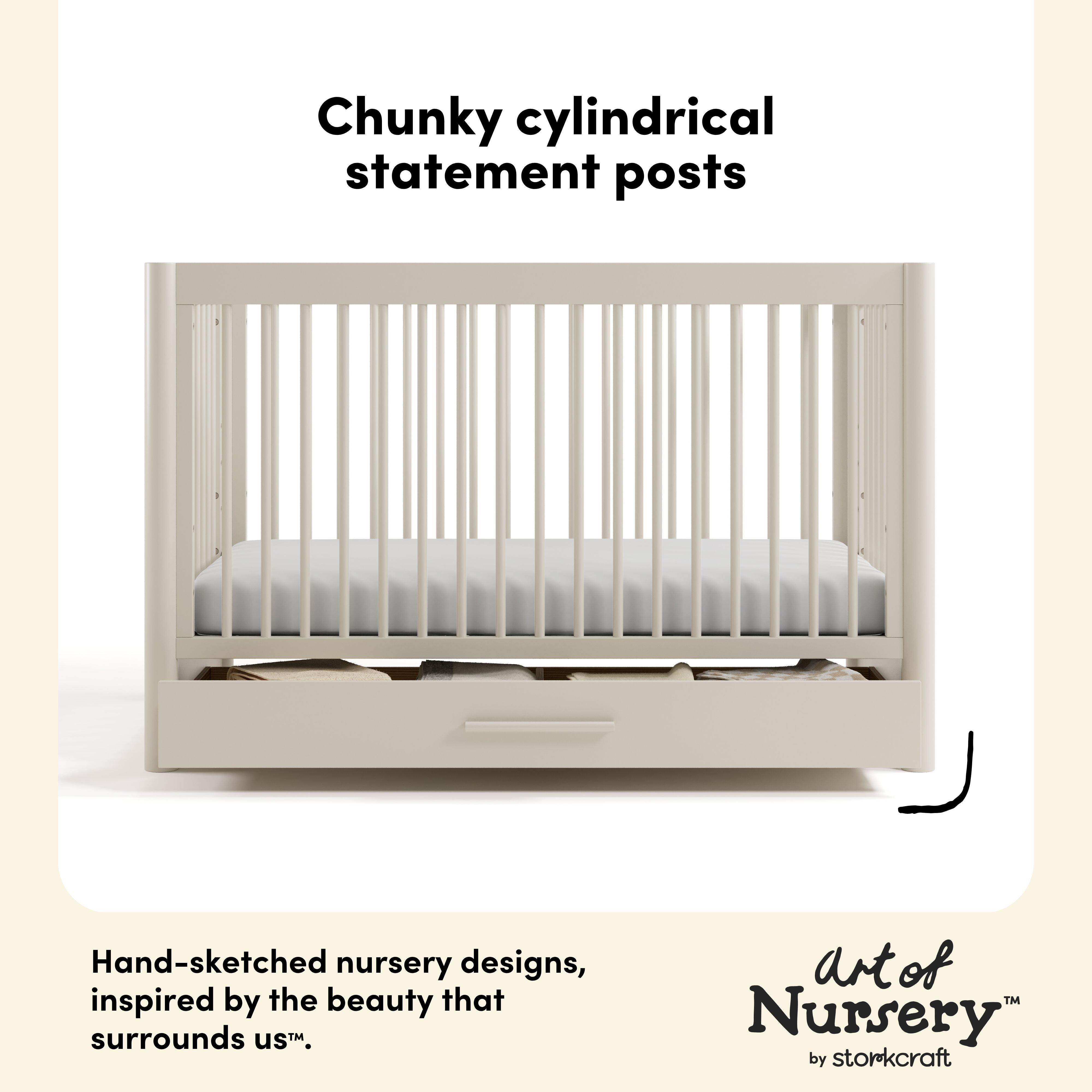 Storkcraft Malta 5-in-1 Convertible Crib with Storage Drawer, Frosted Oat, large