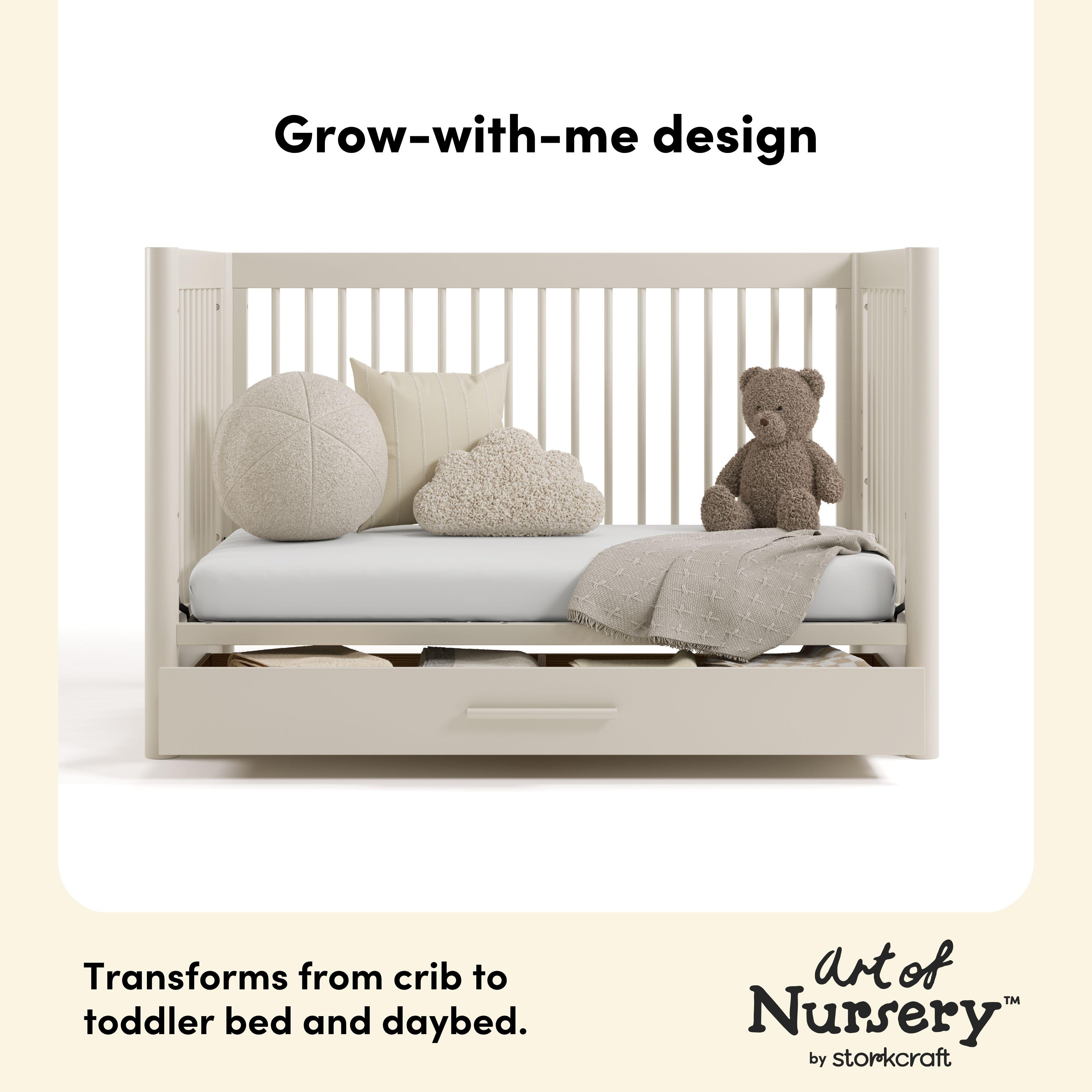 Storkcraft Malta 5-in-1 Convertible Crib with Storage Drawer, Frosted Oat, large