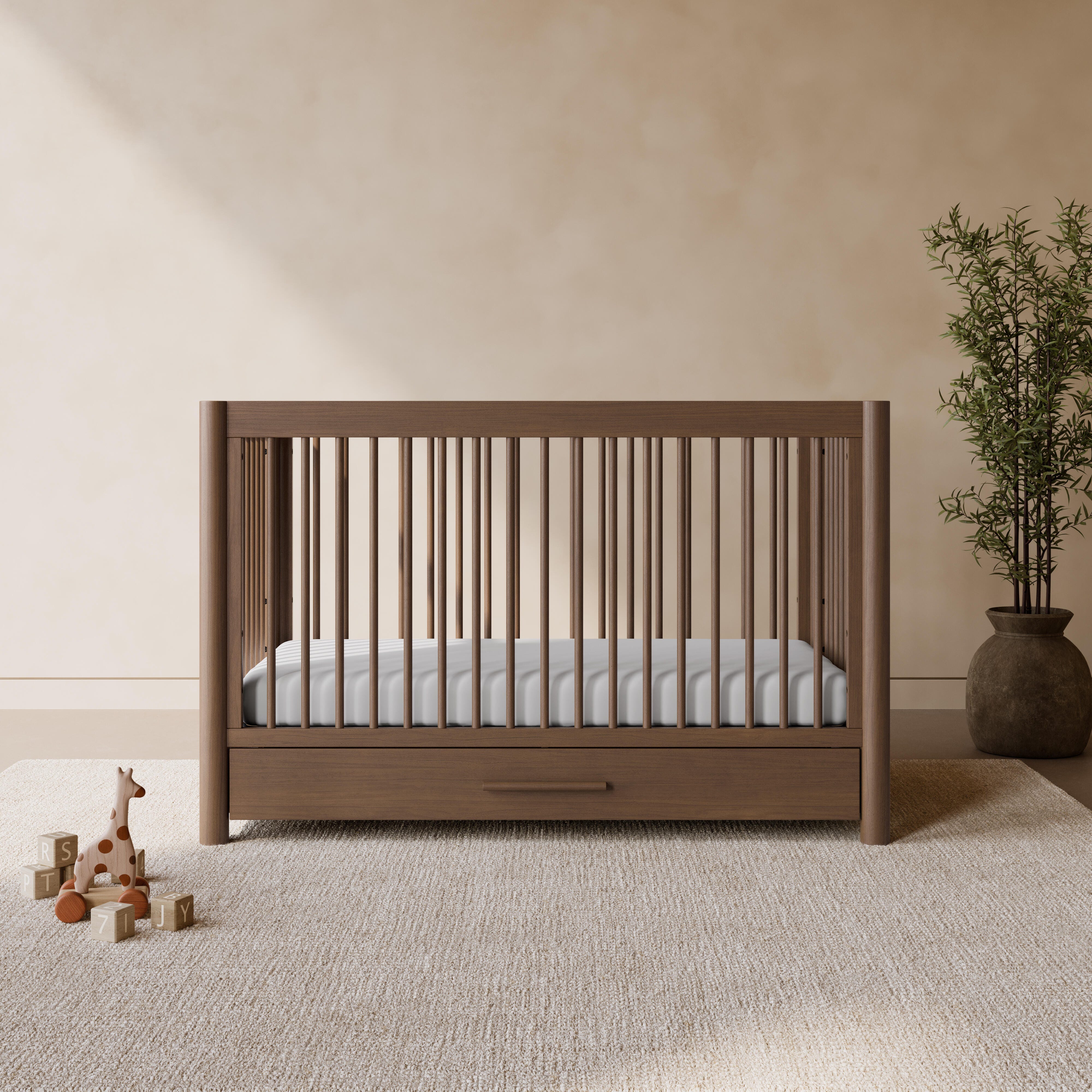 Storkcraft Malta 5-in-1 Convertible Crib with Storage Drawer, Hazelnut, large