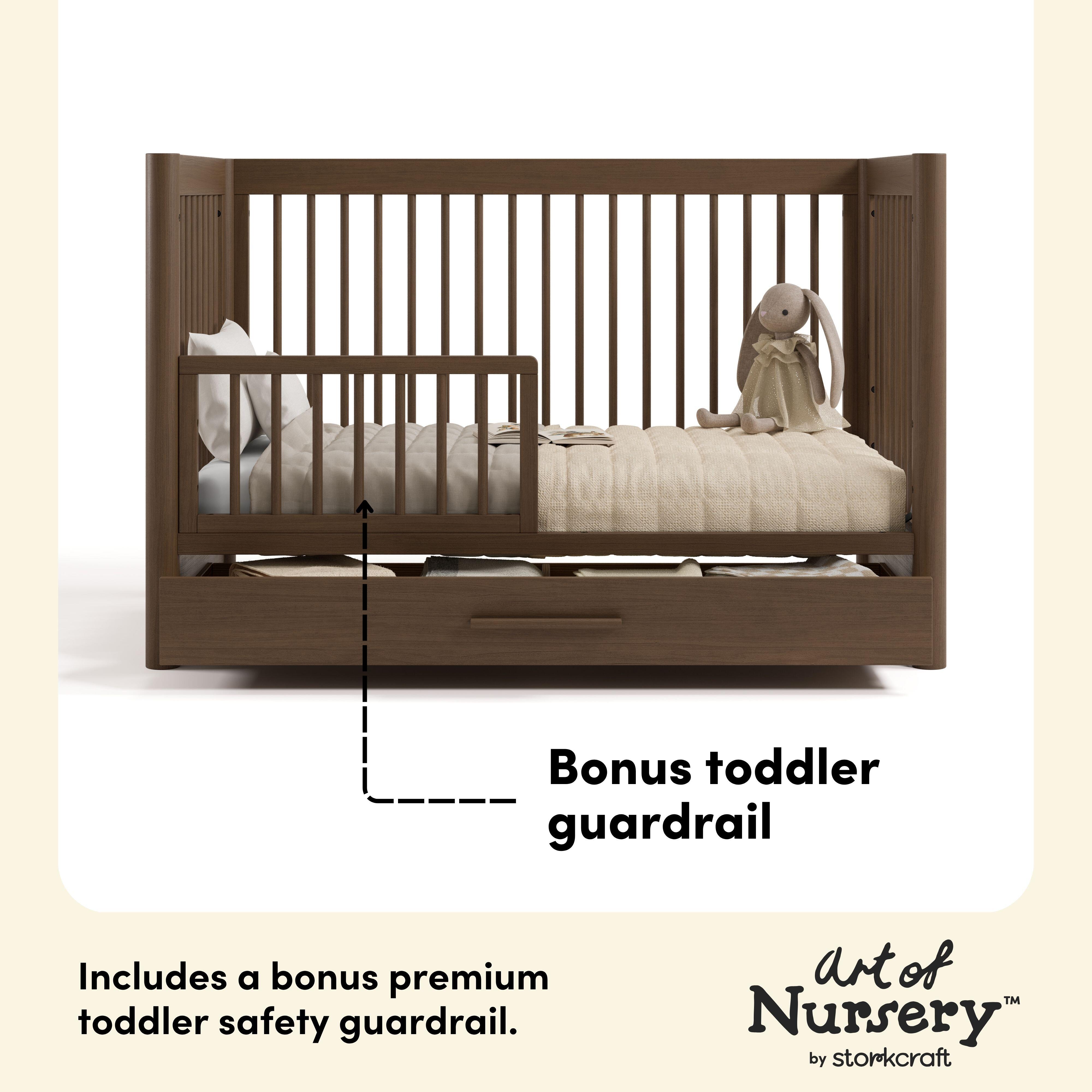 Storkcraft Malta 5-in-1 Convertible Crib with Storage Drawer, Hazelnut, large