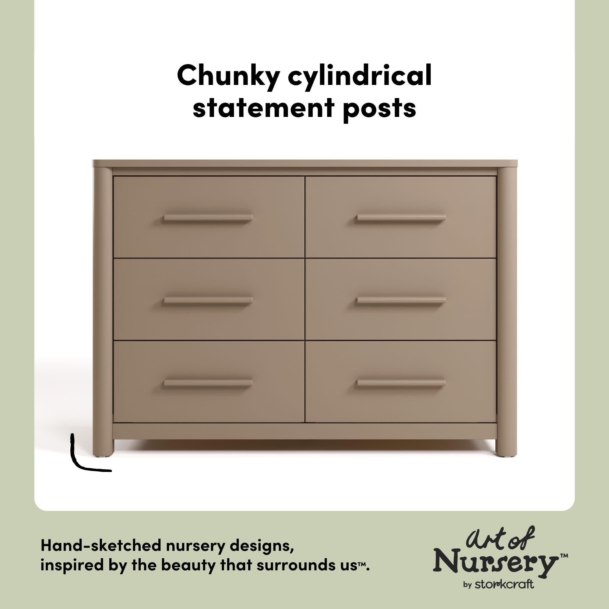 Storkcraft Malta 6 Drawer Dresser, Taupe, large